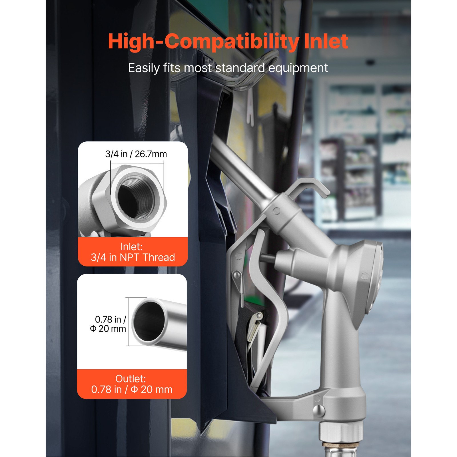 Uimoso 3/4 in NPT Automatic Fuel Nozzle with 0.78 in Spout and 10 ft Hose