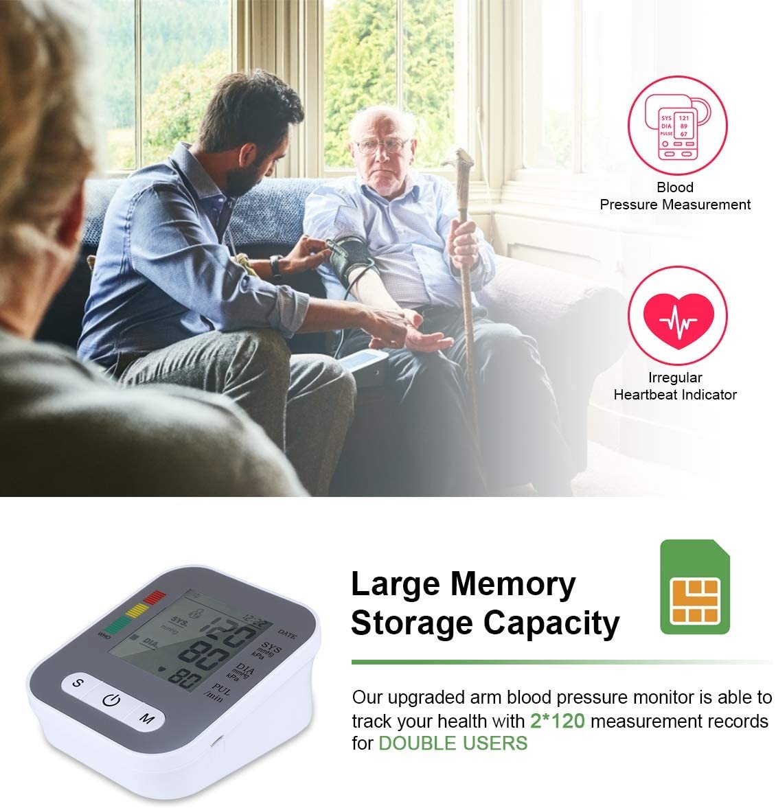 Automatic Digital Upper Arm Blood Pressure Monitor Accurate BP Cuff Pulse Meter