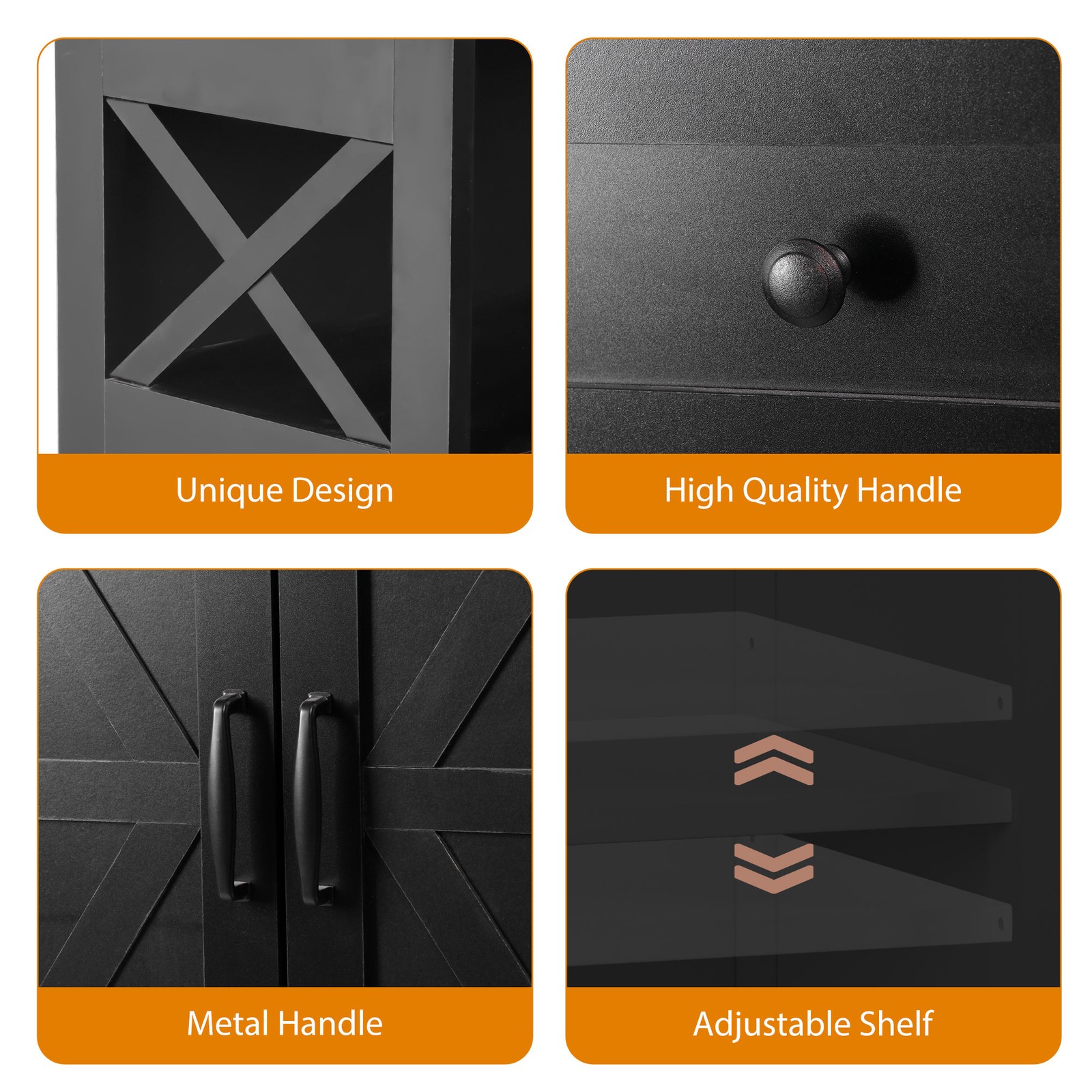 Black Storage Cabinet with Doors & Drawers Freestanding Kitchen Pantry Cabinet