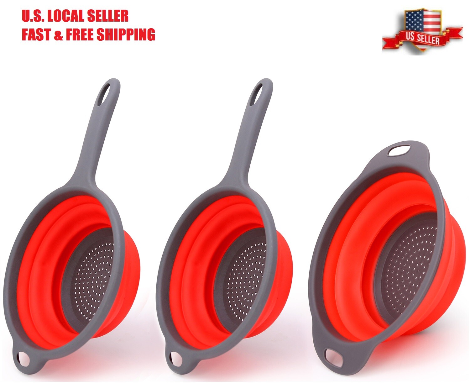 3pc Strainer Foldable Heat Resistant Collapsible Colander for Rinsing & Draining