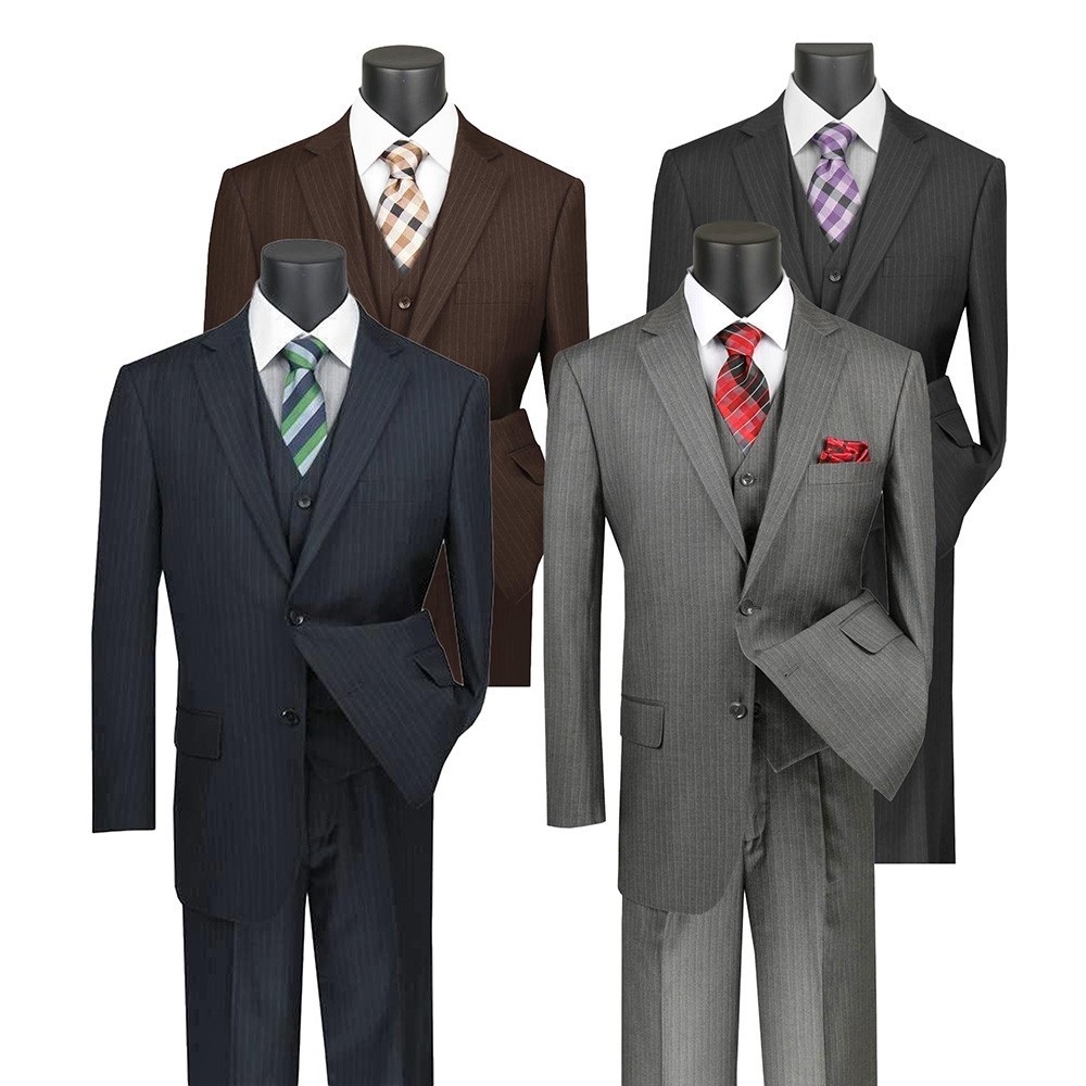 Vinci Men's Regular Fit 3-Piece Tone on Tone Stripe Suit