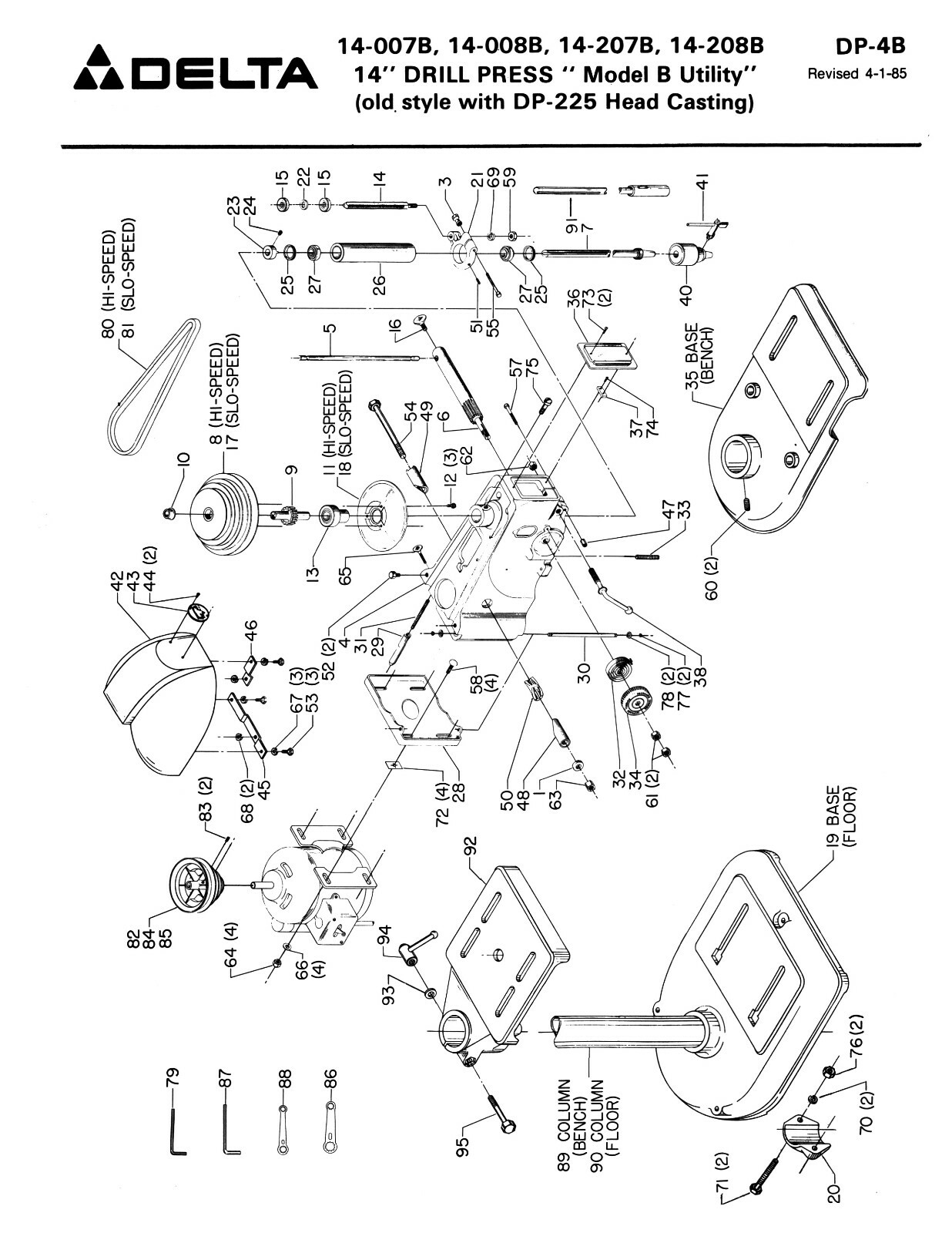 Delta 14" Mod B Drill Press 14-207B, 14-208B Instruct & Parts List Manual #1905