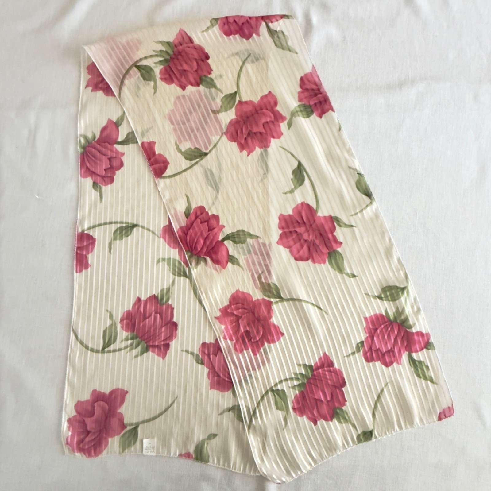 Vintage Pink Floral Sheer Stripe Scarf Korea Romantic Coquette Long 80s-90s