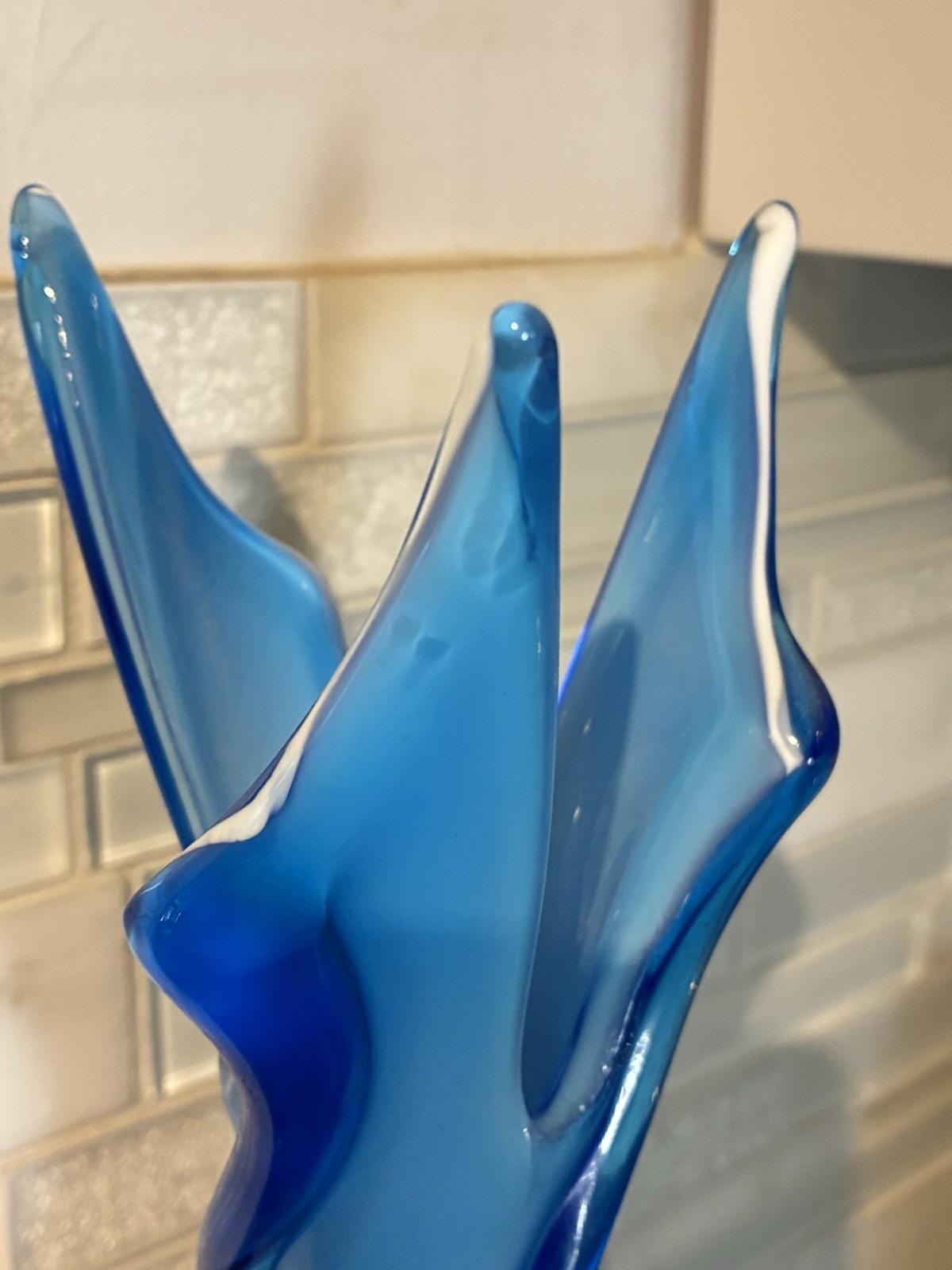 VTG TALL MURANO EMPOLI ALROSE BLUE GLASS VASE CRISTALLERIA FRATELLI BETTI 20”