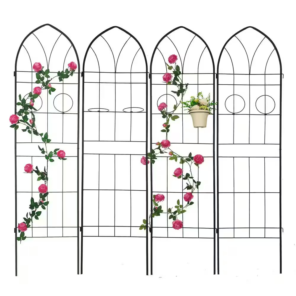 6.5 Ft Outdoor Black Metal Rustproof Garden Trellis for Climbing Plants, (4-Pack