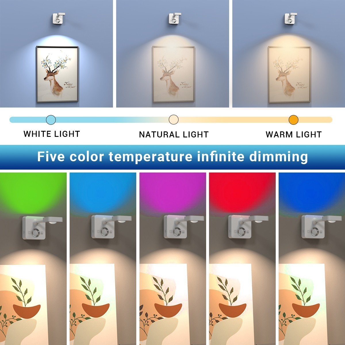 Rechargeable LED Spotlight for Indoor, Wireless RGB Spot Light with