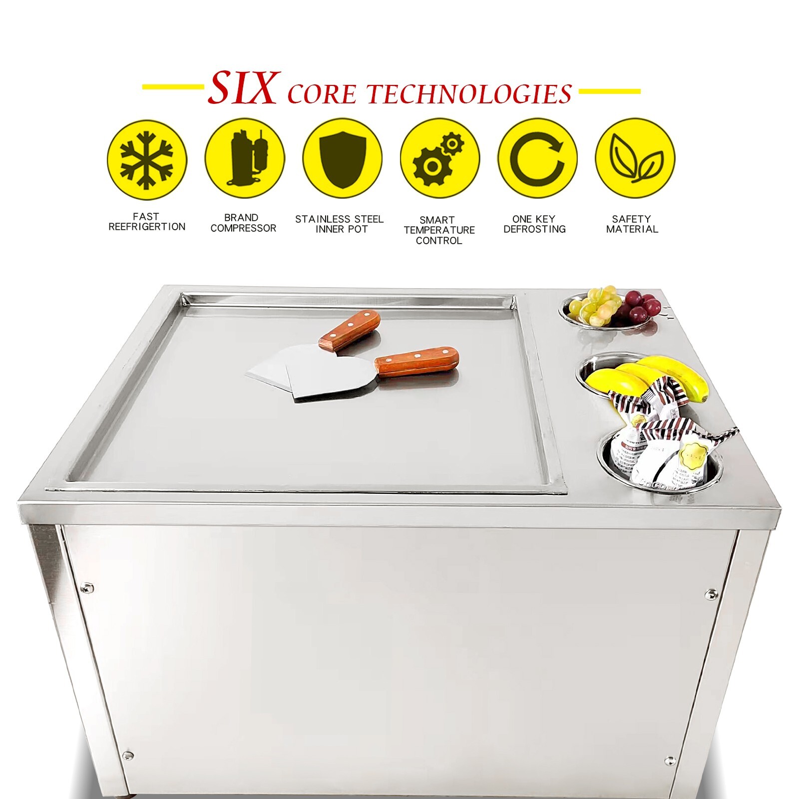 Kolice commercial 45x45cm fry ice cream machine, single square ice pan - 3 tank