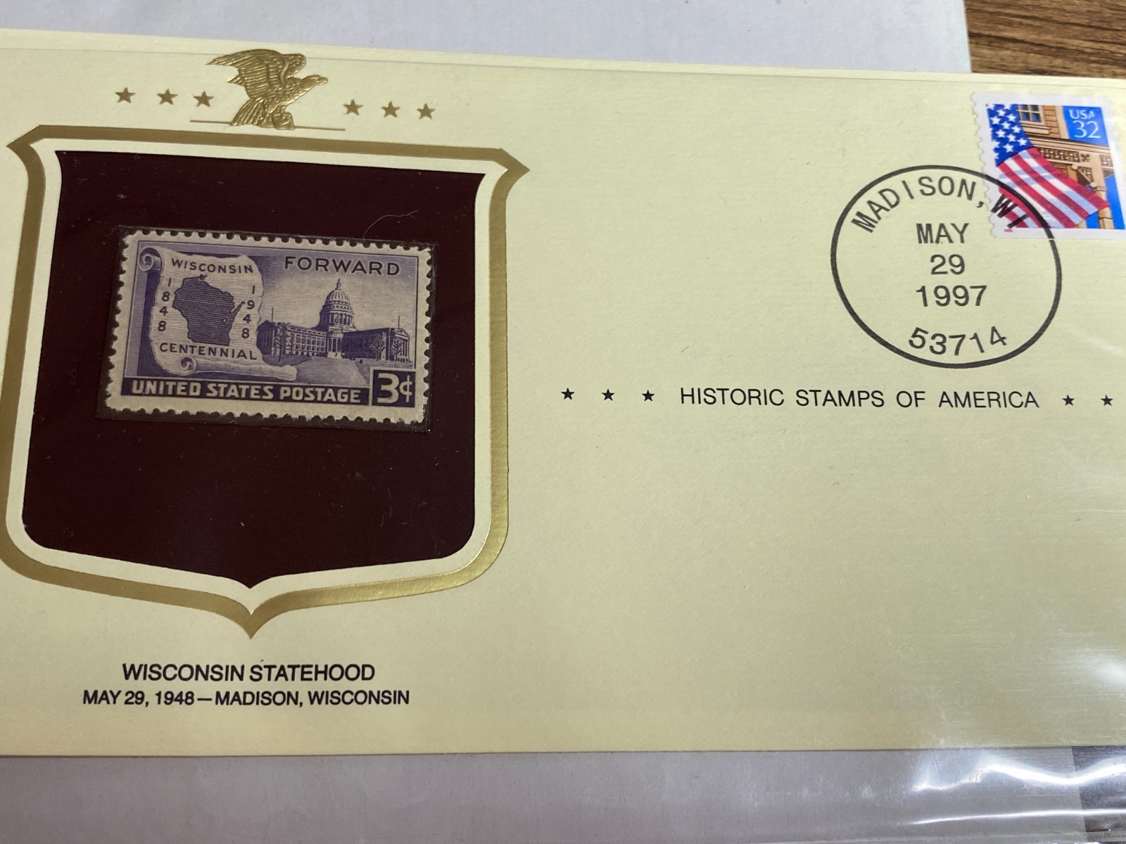 Mint, Unused Wisconsin Statehood 3c stamp Historic Stamps of America CV $34