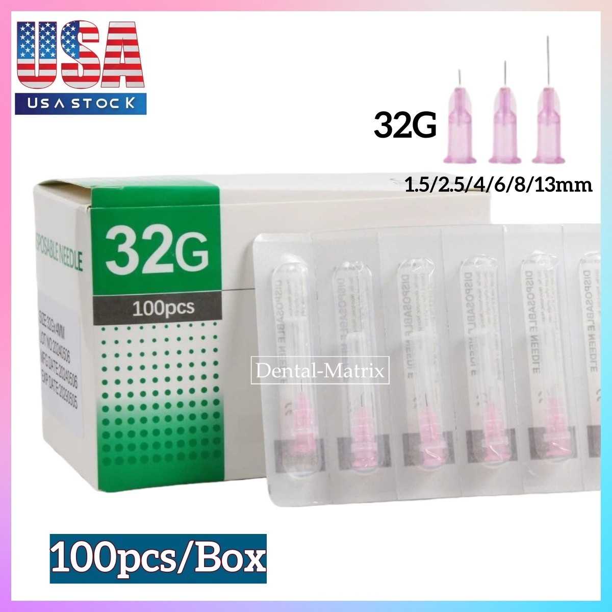 100x Painless small needle beauty ultrafine syringes Tip 32G 1.5/2.5/4/6/8/13mm