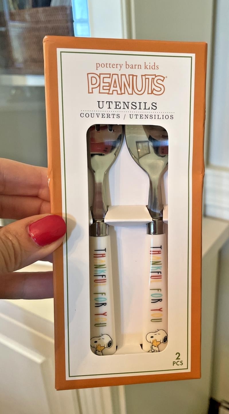 Pottery Barn Holiday Snoopy Disney School UTENSIL peanuts Thanksgiving SET 4 .