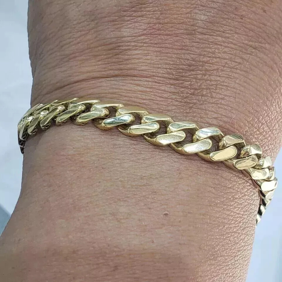 14k Yellow Gold Plated Miami Cuban 8 MM Link monaco Bracelet 8" long Box Lock