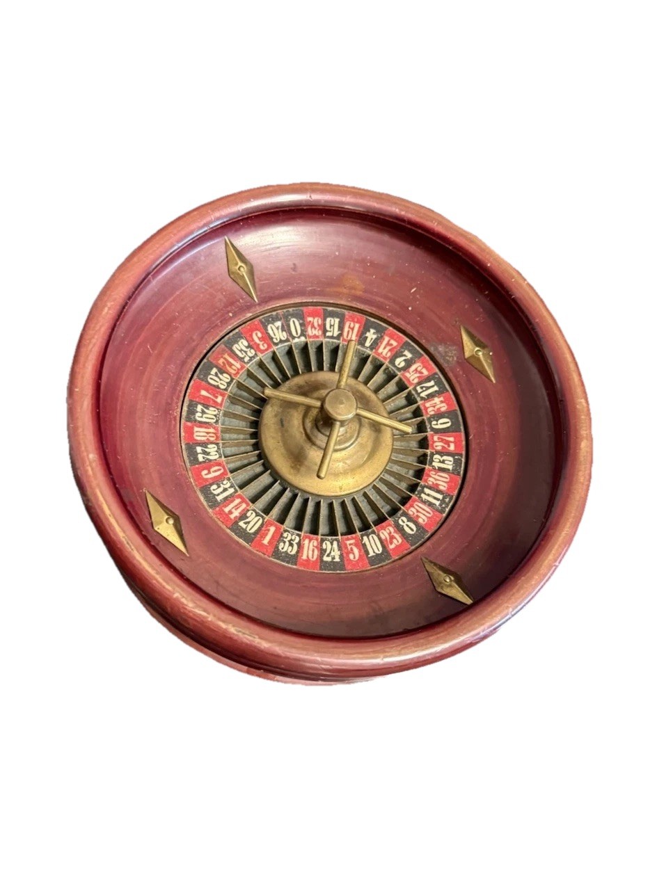 Antique Table Top Roulette Wheel Gambling Casino Game Wood German Original