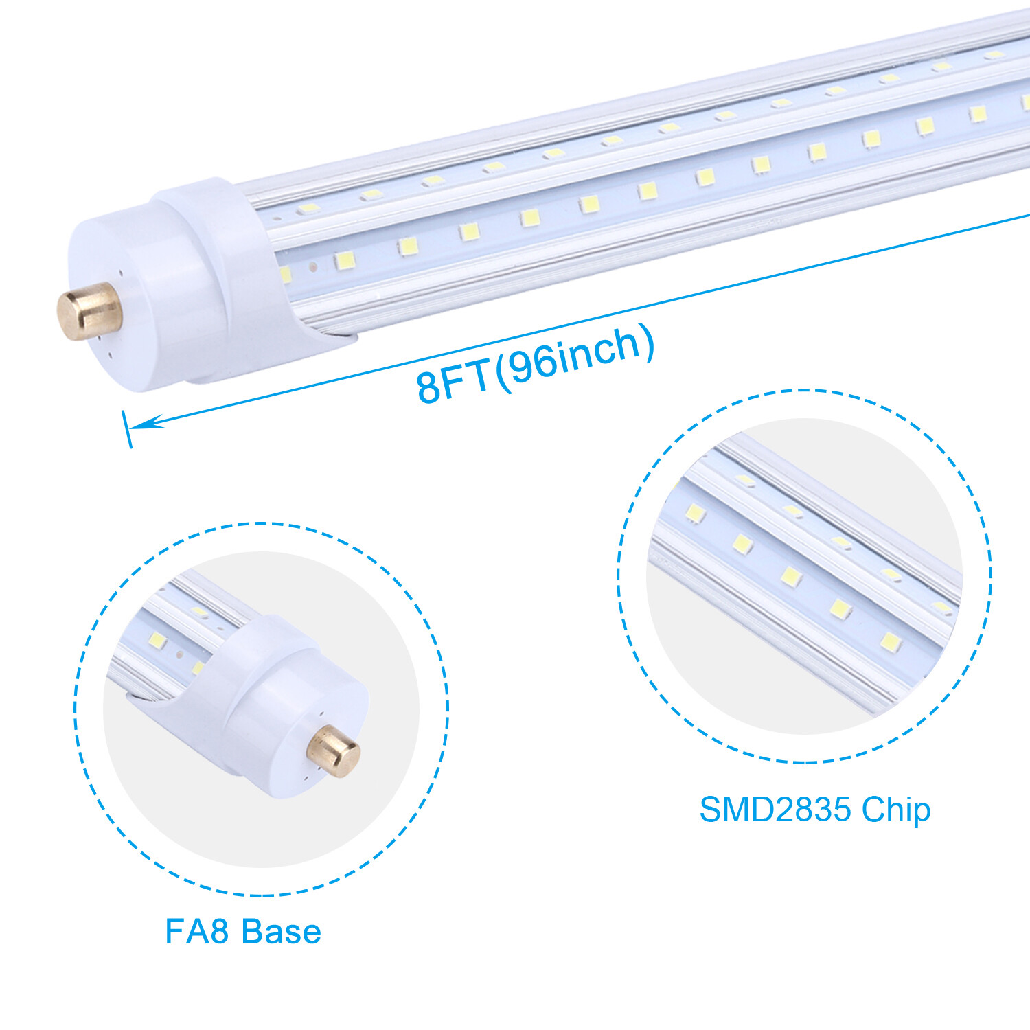 90W 8FT Led Tube Light Bulbs FA8 8 Foot Led Shop Light 65W 45W T8 T12 Single Pin