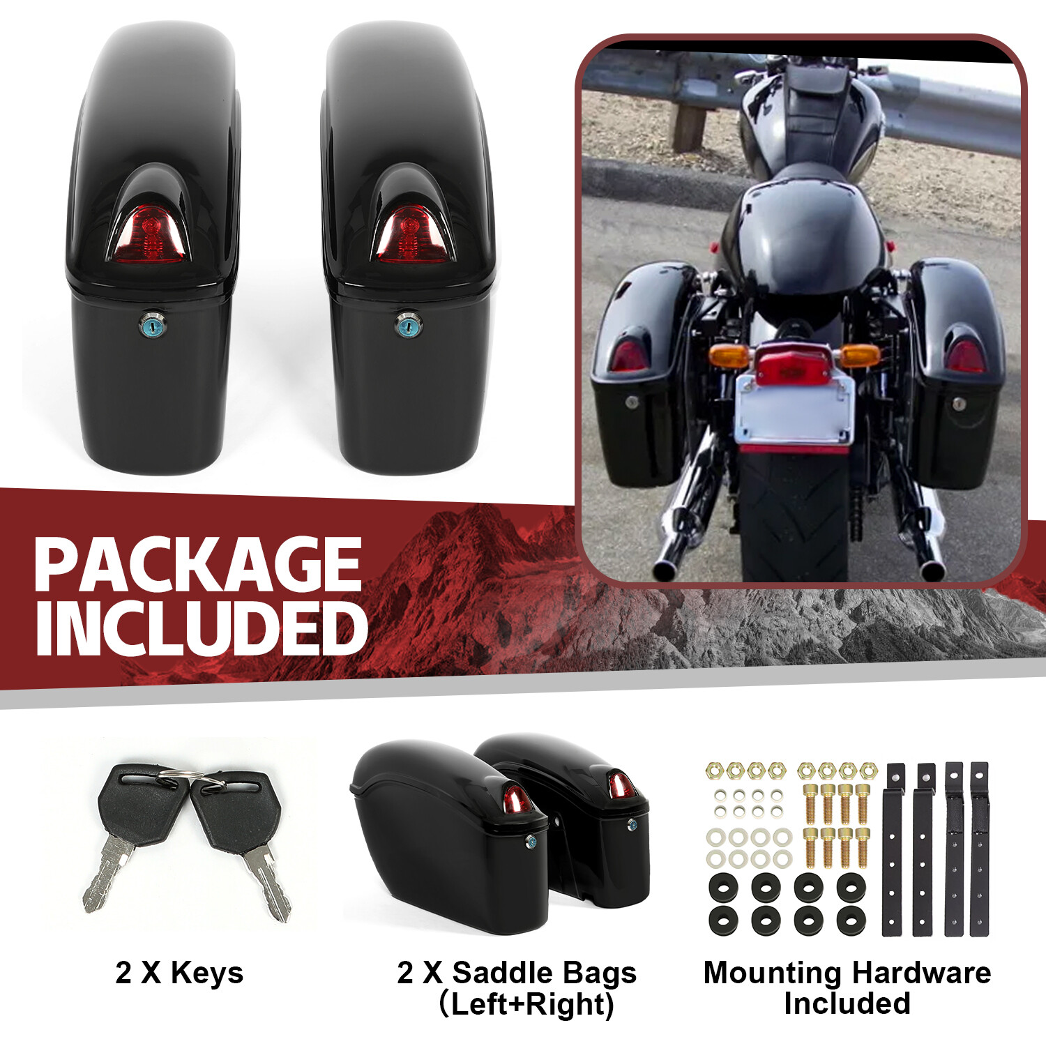 Motorcycle Universal Luggage Hard Saddle Bags For Harley Honda Yamaha Cruiser