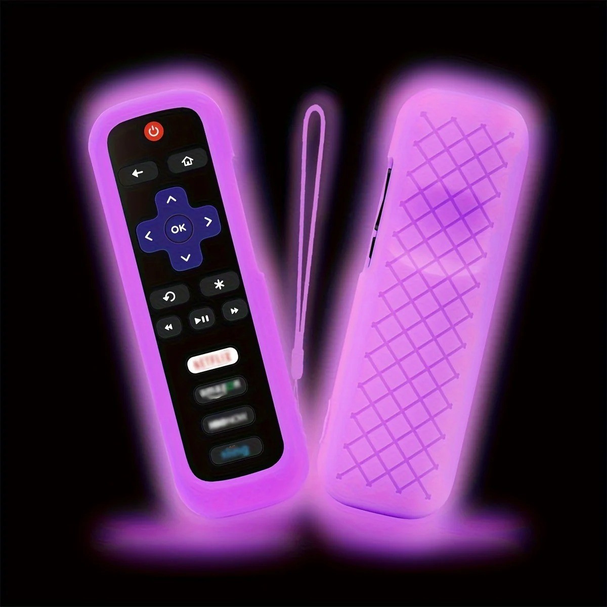 1P Silicone Remote Control Cover For Roku Glow-In-The-Dark TV Remote Holder Case