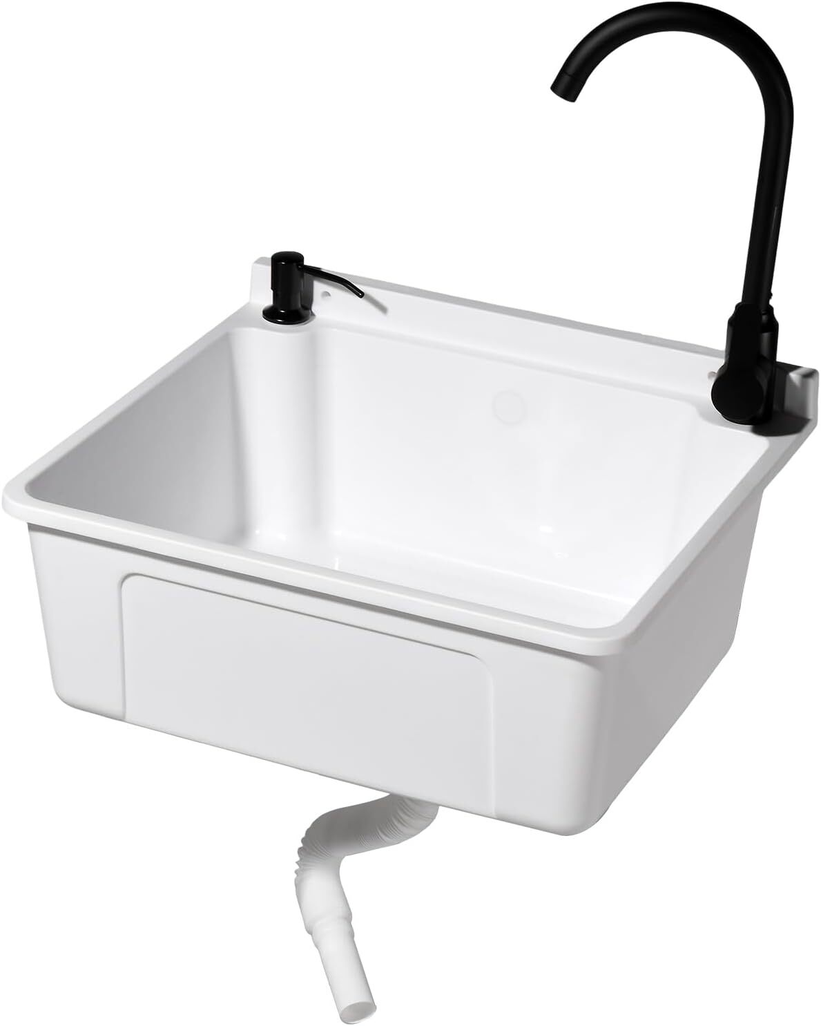 Plastic Wall-Mounted Utility Sink, Wall-Mounted Utility Tub with Hot&Cold Faucet