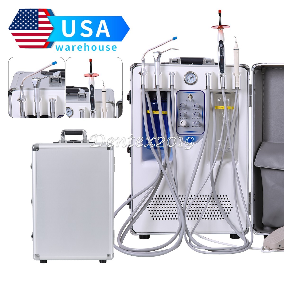 Portable Mobile Dental Delivery Unit System Suction Air Compressor Motor 4Hole