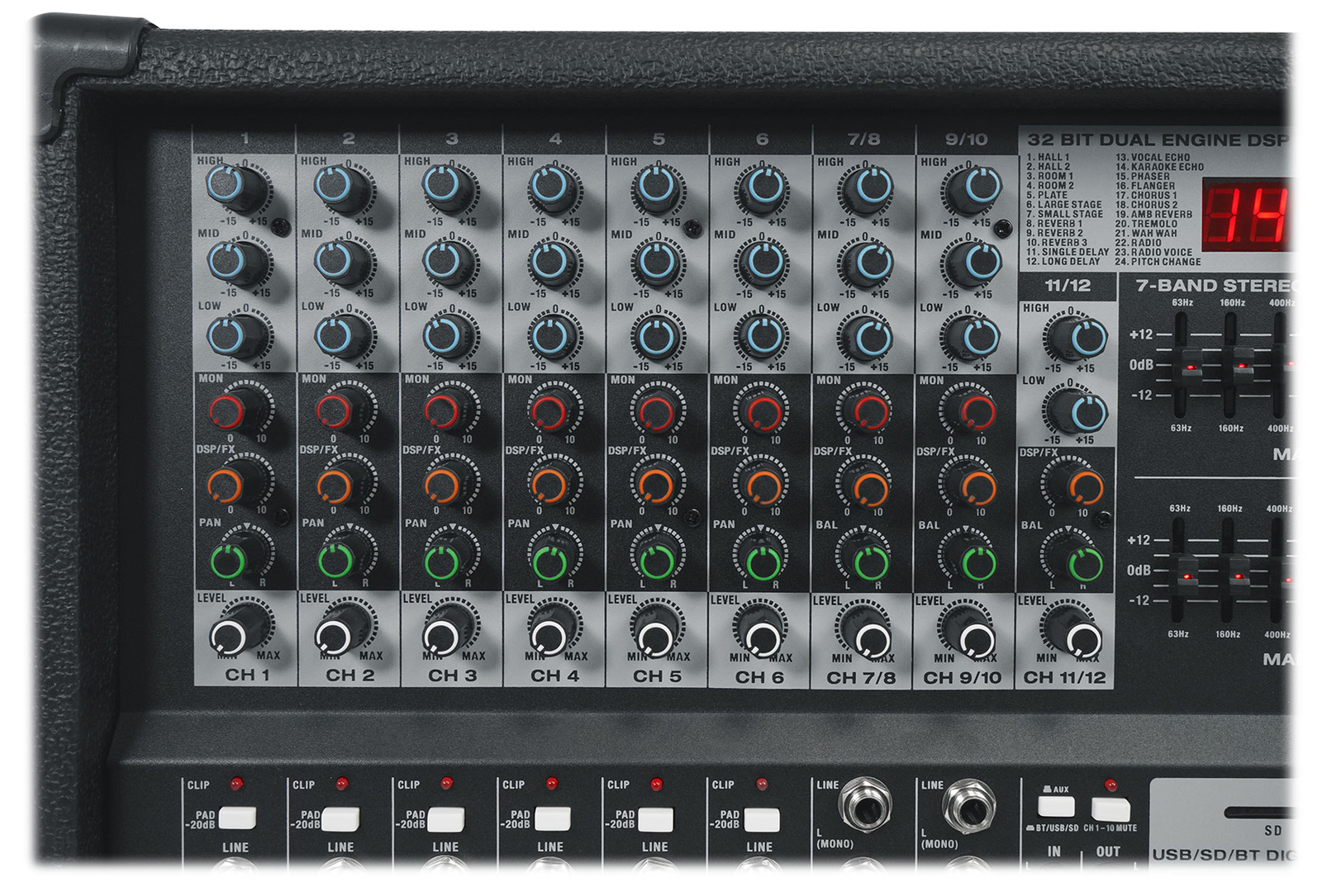Rockville RPM109 V2 12 Channel 4800w Powered Mixer, 7 Band EQ, Effects, USB, 48V