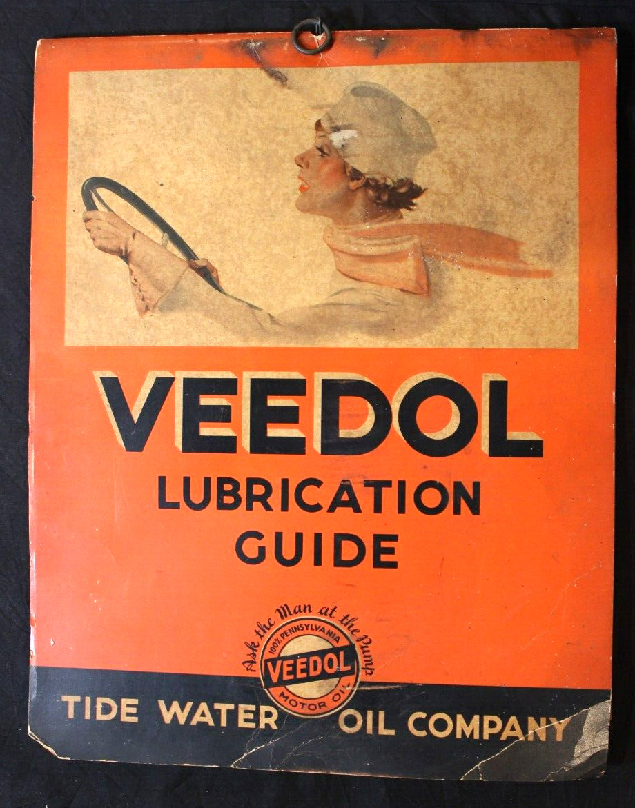 VTG. 1935 VEEDOL MOTOR OIL DEALER LUBRICATION GUIDE ~ TIDE WATER OIL COMPANY