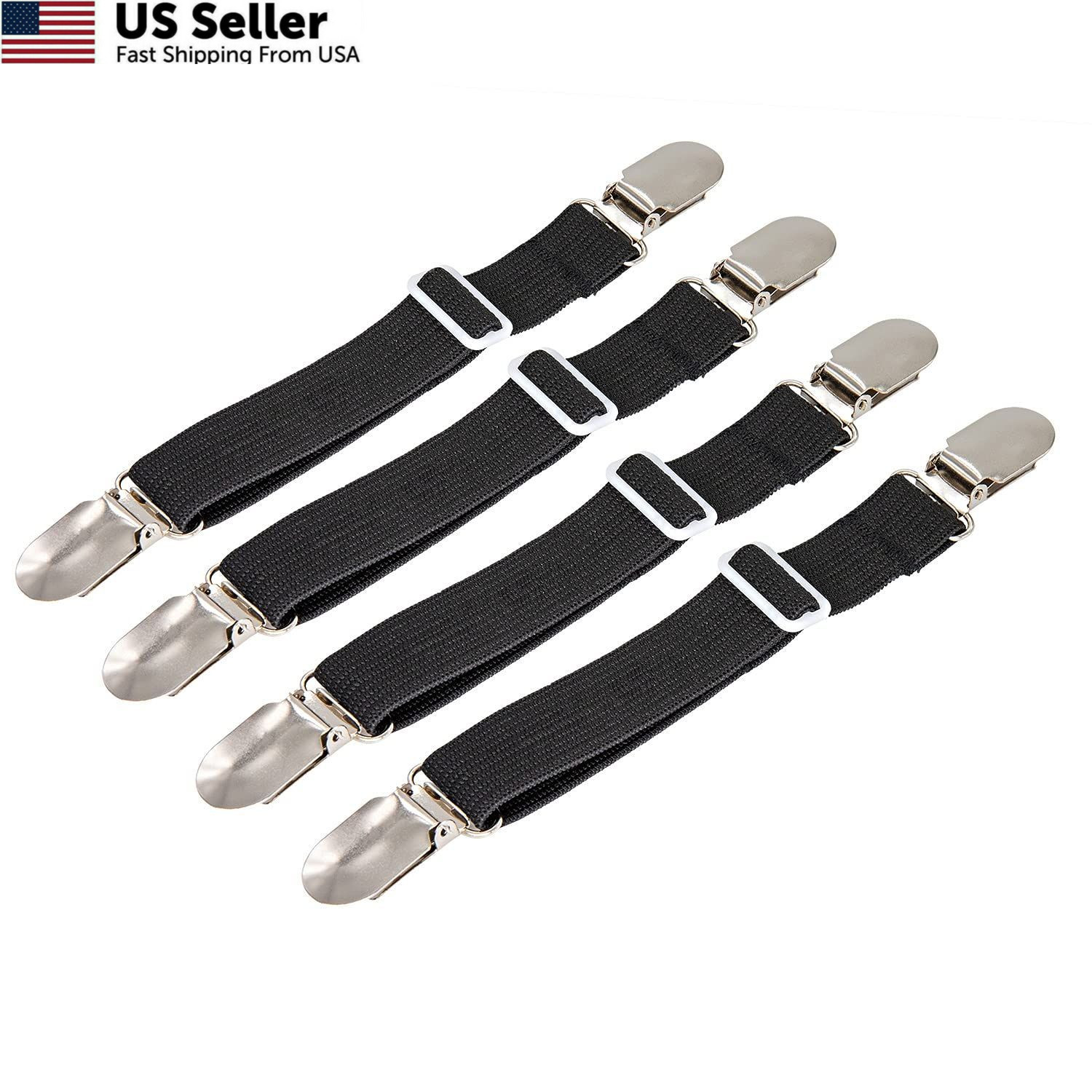 BetyBedy 4Pcs Adjustable Bed Sheet Fasteners Elastic Straps Clips FROM USA