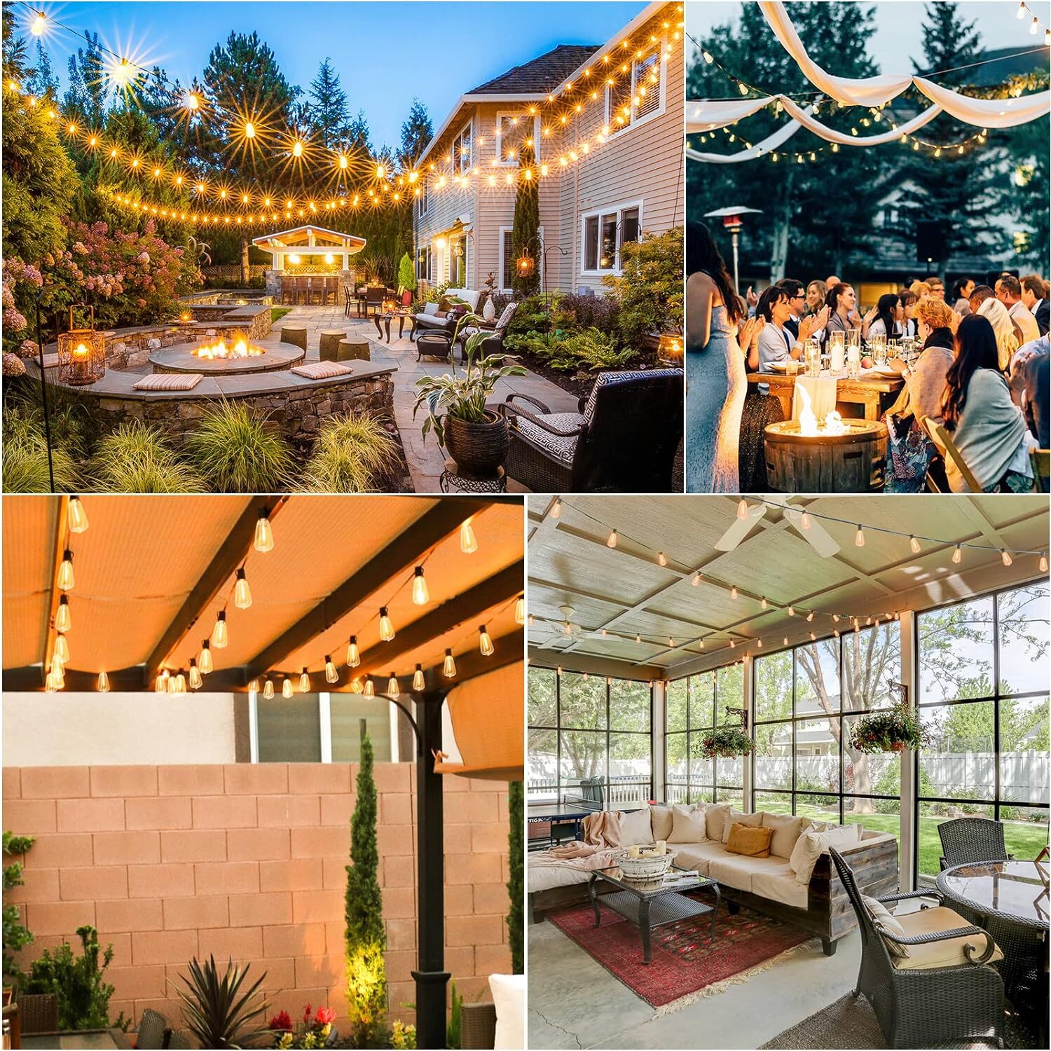 50FT - 500FT LED Outdoor String Lights Dimmable Waterproof ST38 LED Patio Lights