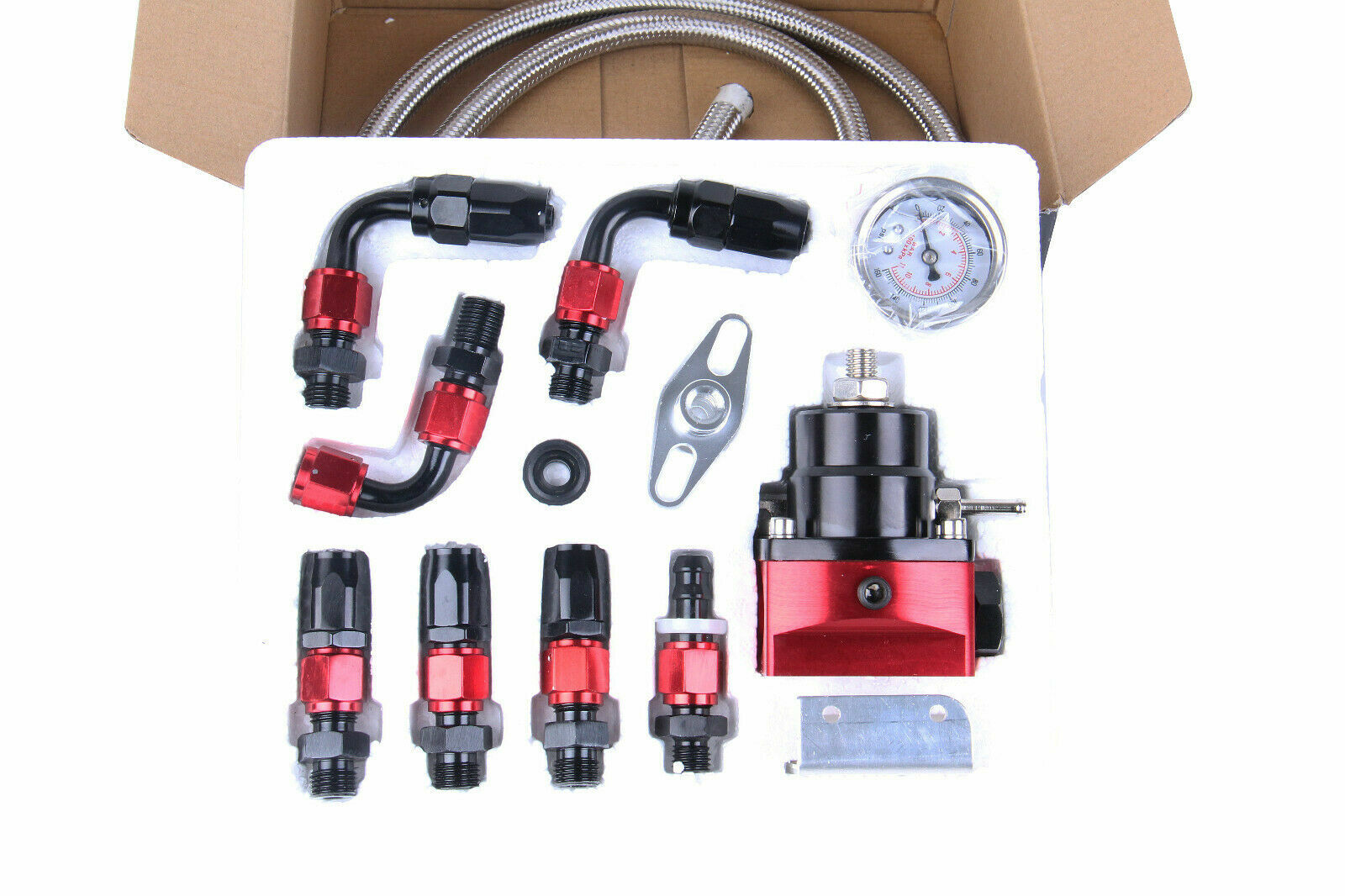LokoCar Adjustable Fuel Pressure Regulator Kit Oil 0-100psi Gauge -6AN Black Red