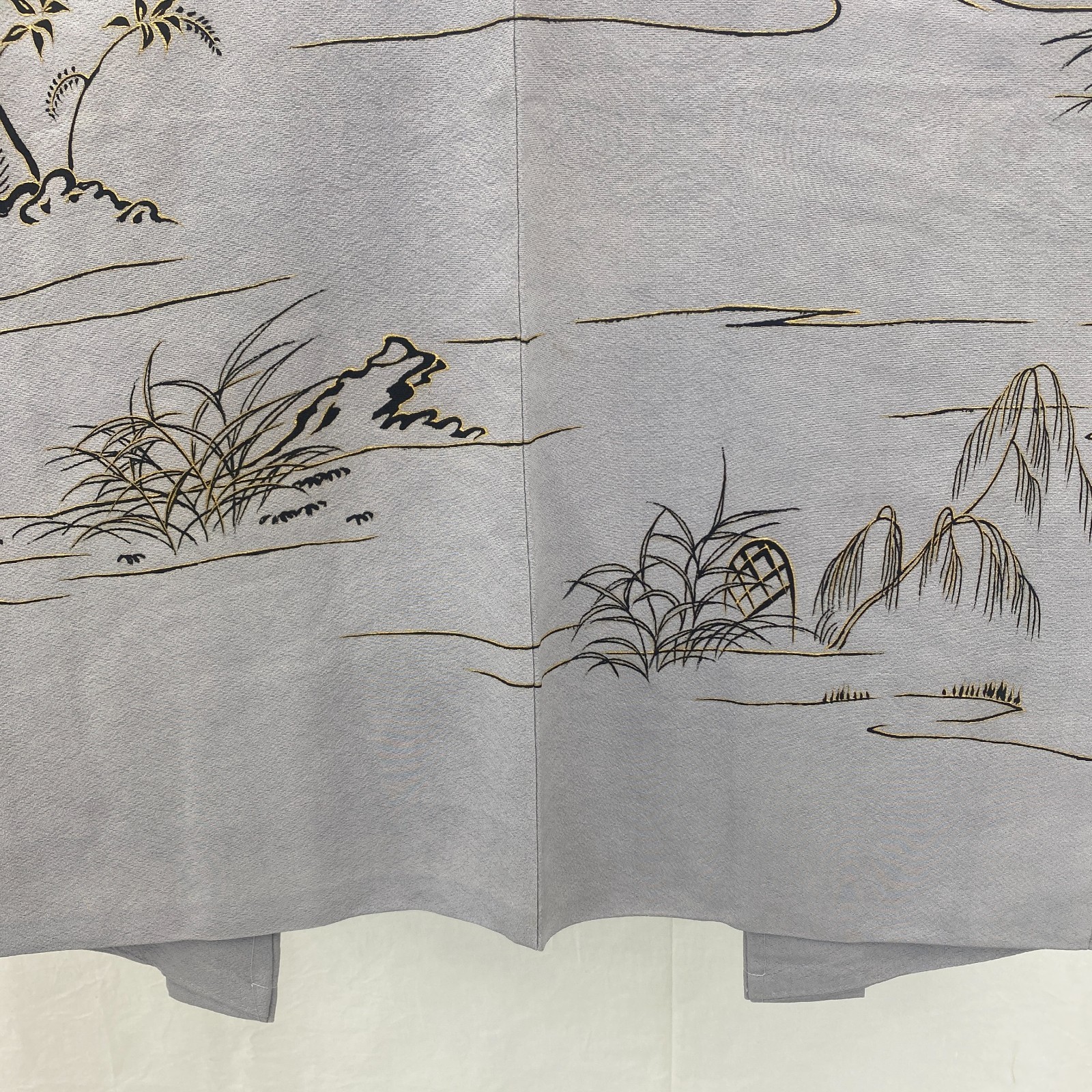 Japanese Vintage Kimono Haori Jacket Polyester Gray Traditional Authentic 35 in