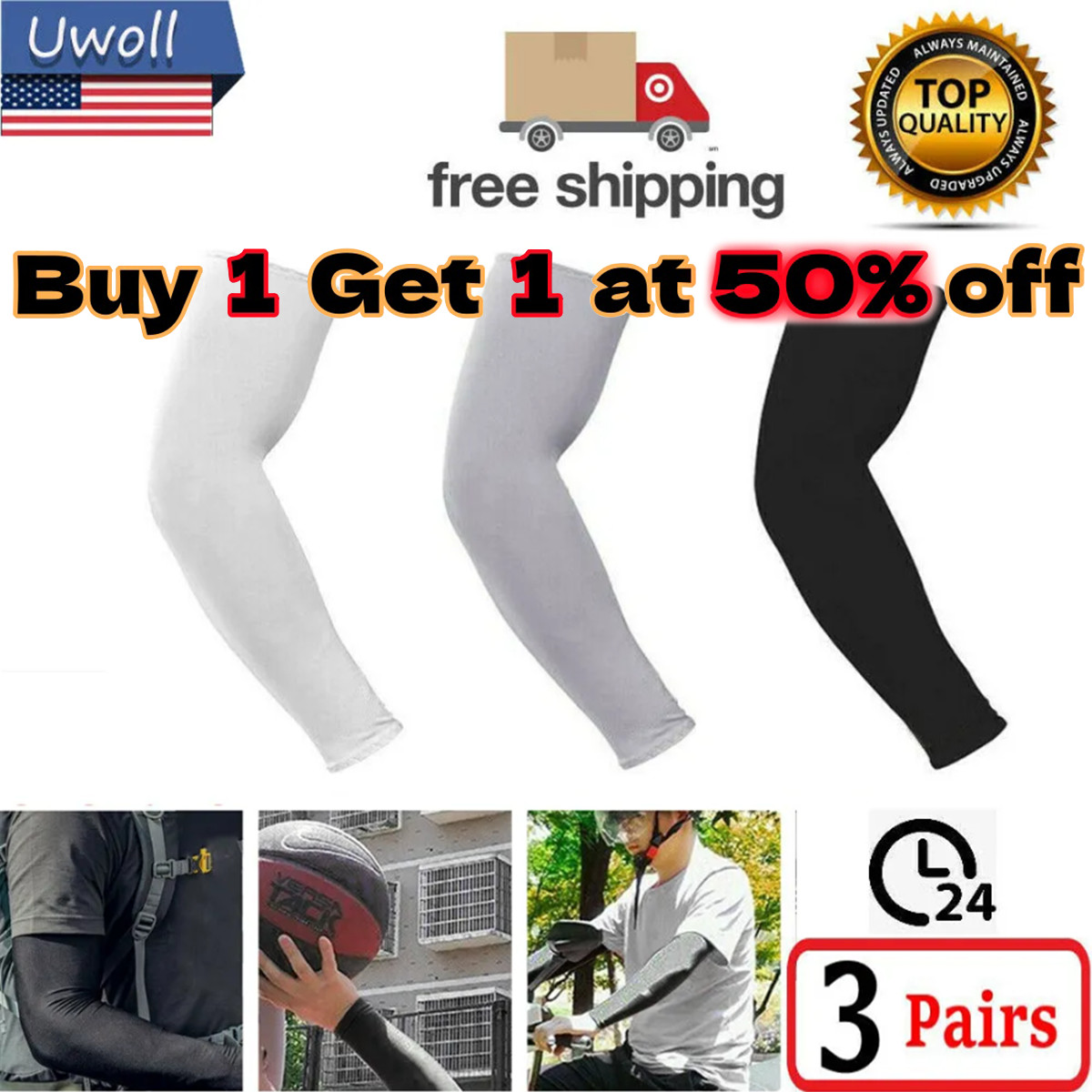 3-5 Pairs Cooling Arm Sleeves Cover UV Sun Protection Outdoor Basketball Sport