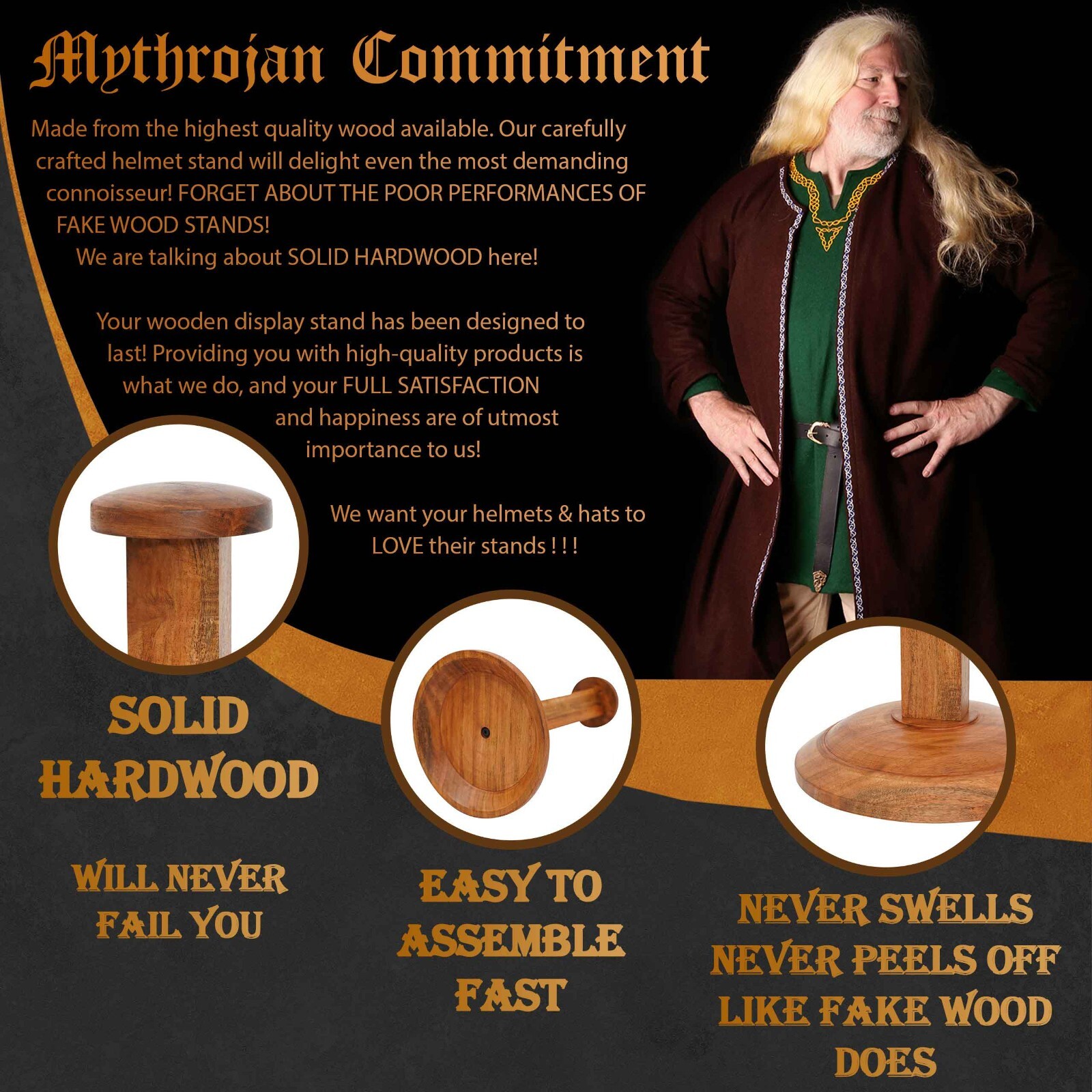 Viking Wooden Helmet Display Stand Medieval Roman Templar Spartan Holder 15 Inch