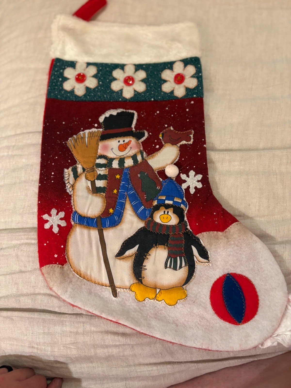 6 Vintage Handmade Felt Christmas Stocking Large 21.5x12.5 snowman