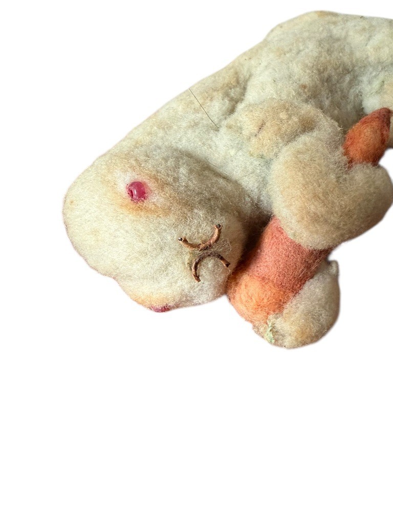 Antique Spun Cotton Batting Easter Bunny with 🥕 Carrot Rabbit