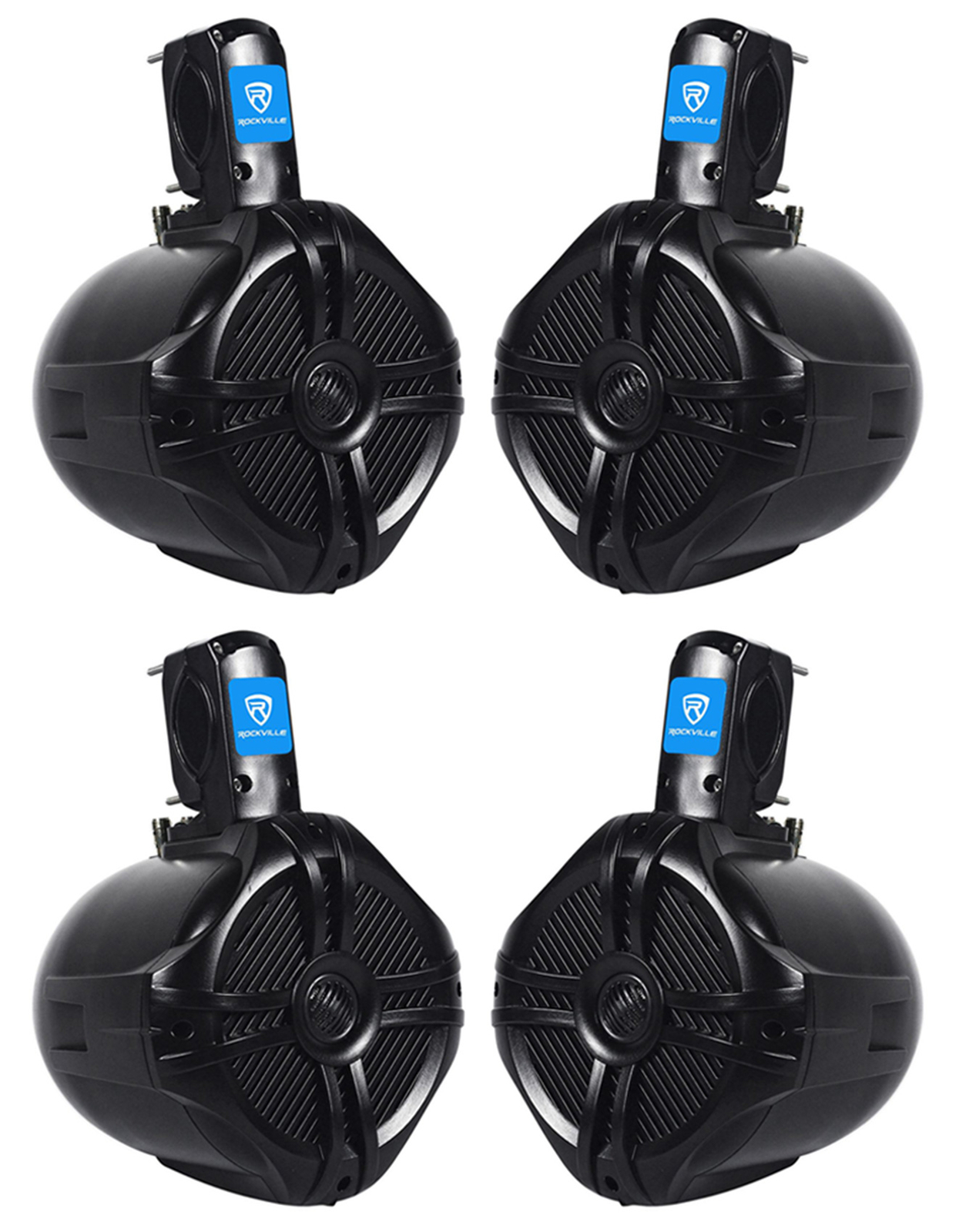 2 Pairs Rockville RWB65B 6.5" Black Marine Wakeboard Tower Speakers - 1000 Watts