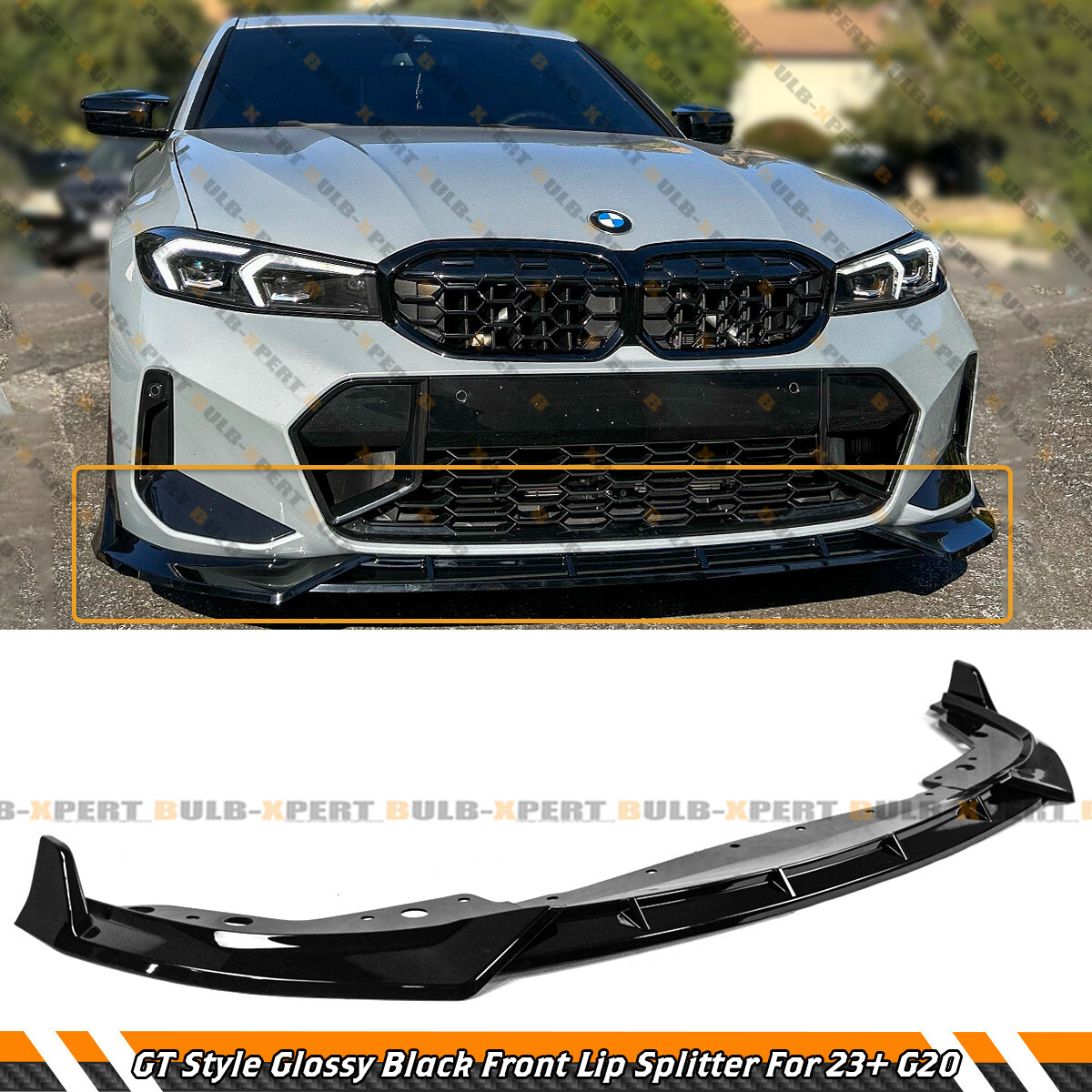GT Style Gloss Black Front Bumper Lip Kit For 2023-26 BMW G20 M340i 330i M Sport