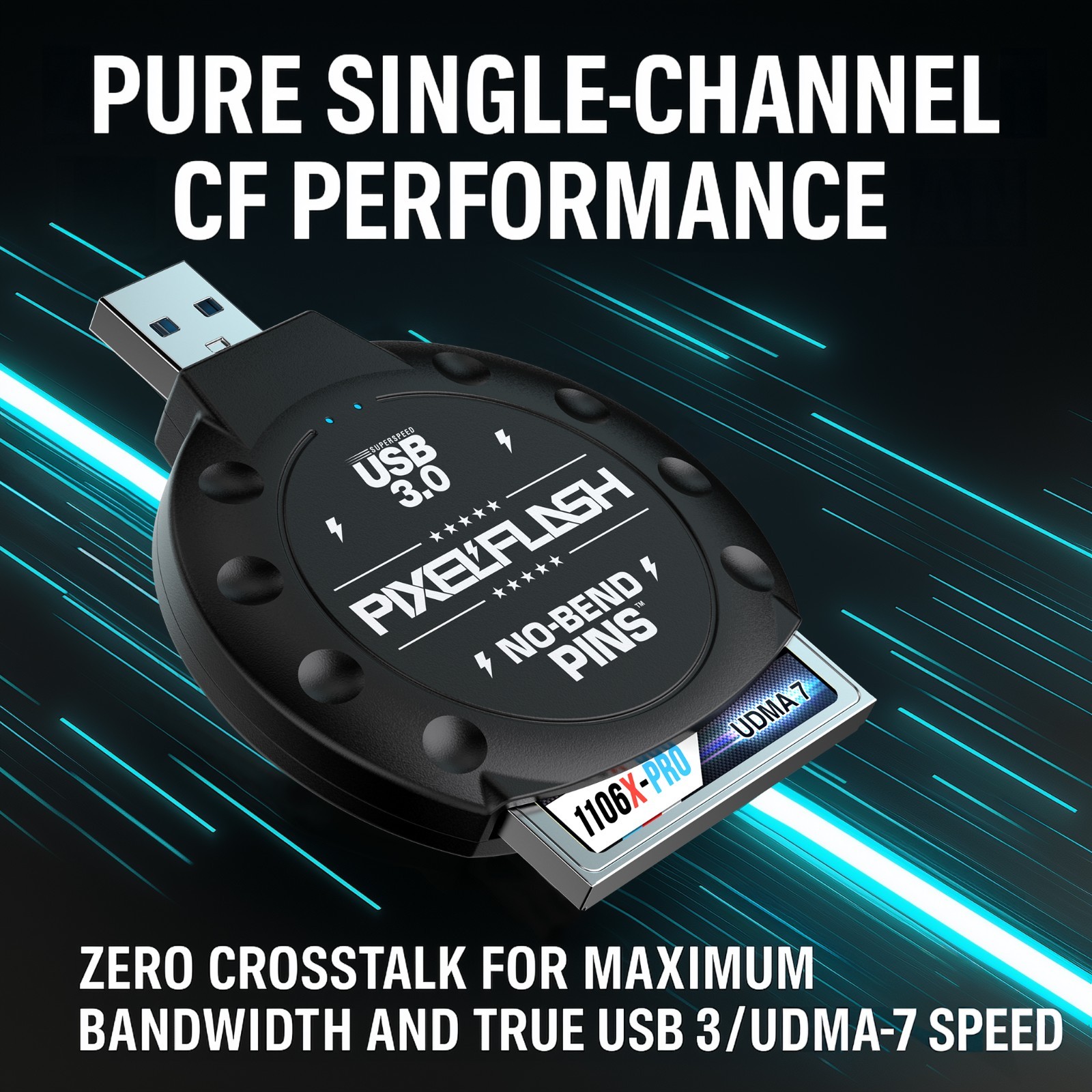 PixelFlash No-Bend Pins CF Memory Card Reader USB3.0 Compact Flash Adapter UDMA7