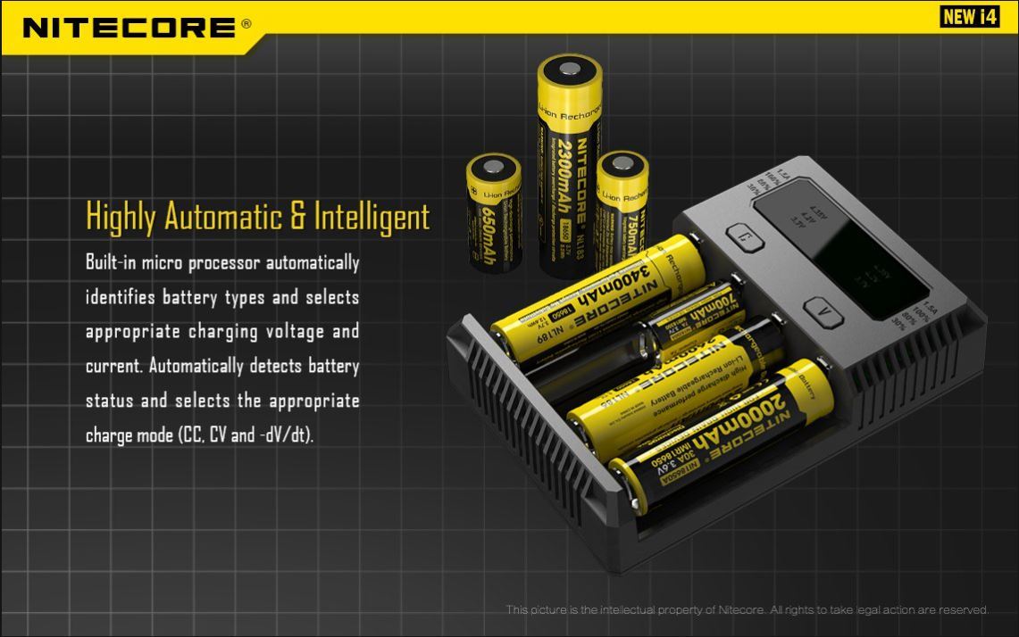 Nitecore i4 Intellicharger Universal Li-ion Ni-MH Ni-Cd Battery Charger 1.5v 3.7