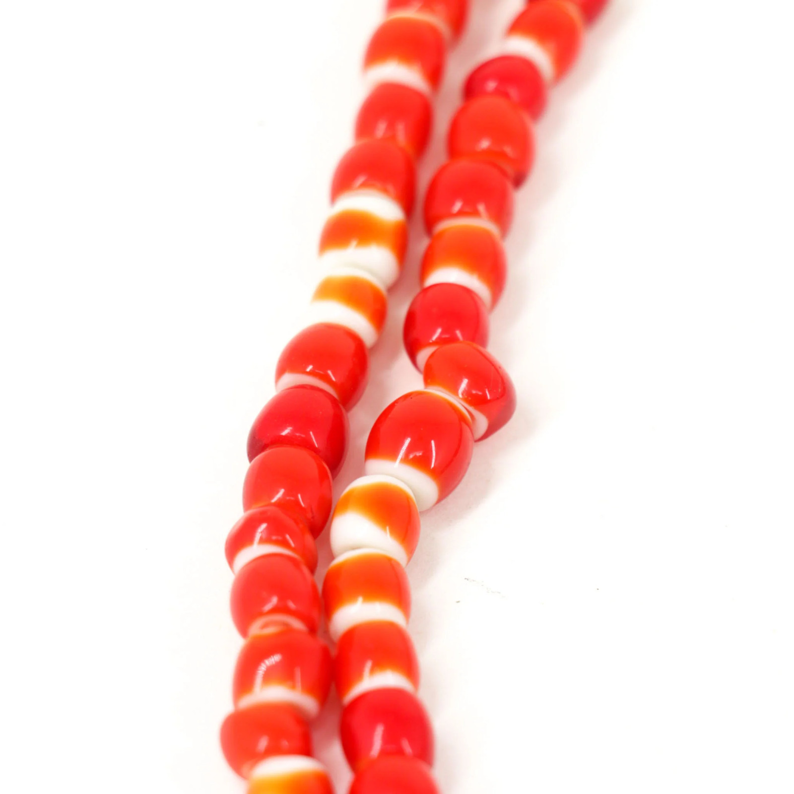 Red White Heart Venetian Trade Beads 30 Inch 6-8mm