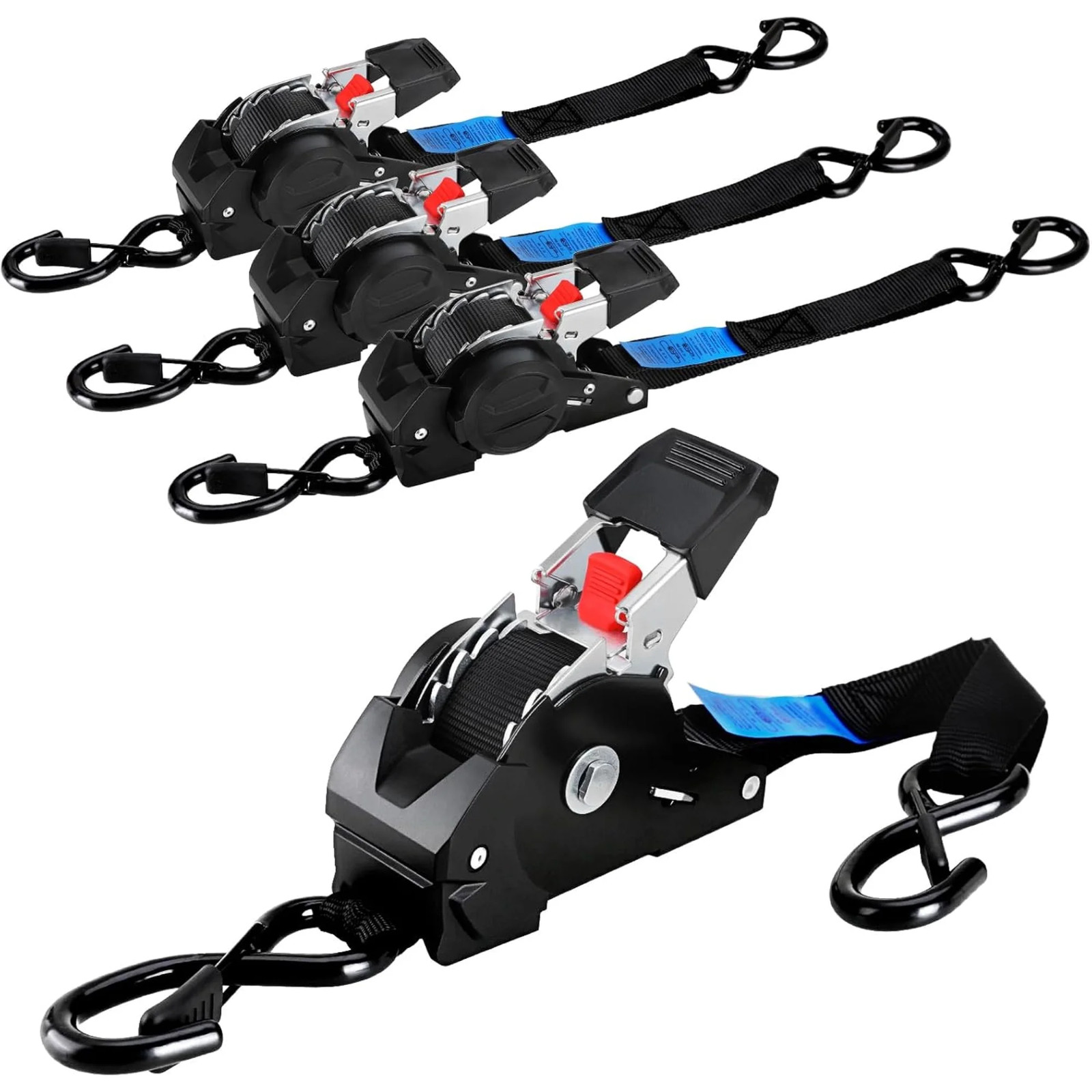 10-Pack Self Auto Retractable Retracting Ratchet Strap 1650lb Heavy-Duty