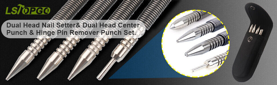 Spring Loaded Nail Set,4pcs Dual Head Nail Setter, Door Hinge Pin Punch Remover