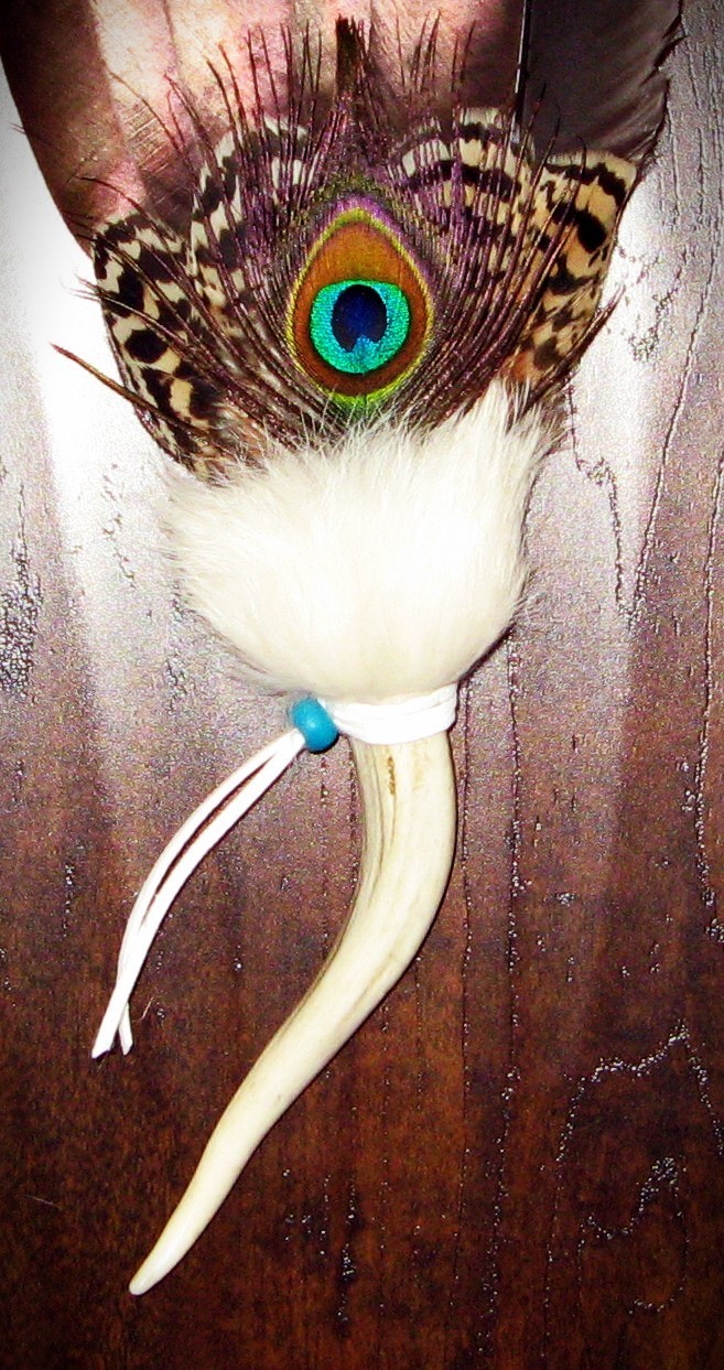 BRONZED COPPER TURKEY NATIVE AMERICAN SMUDGE FEATHER FAN ANTLER