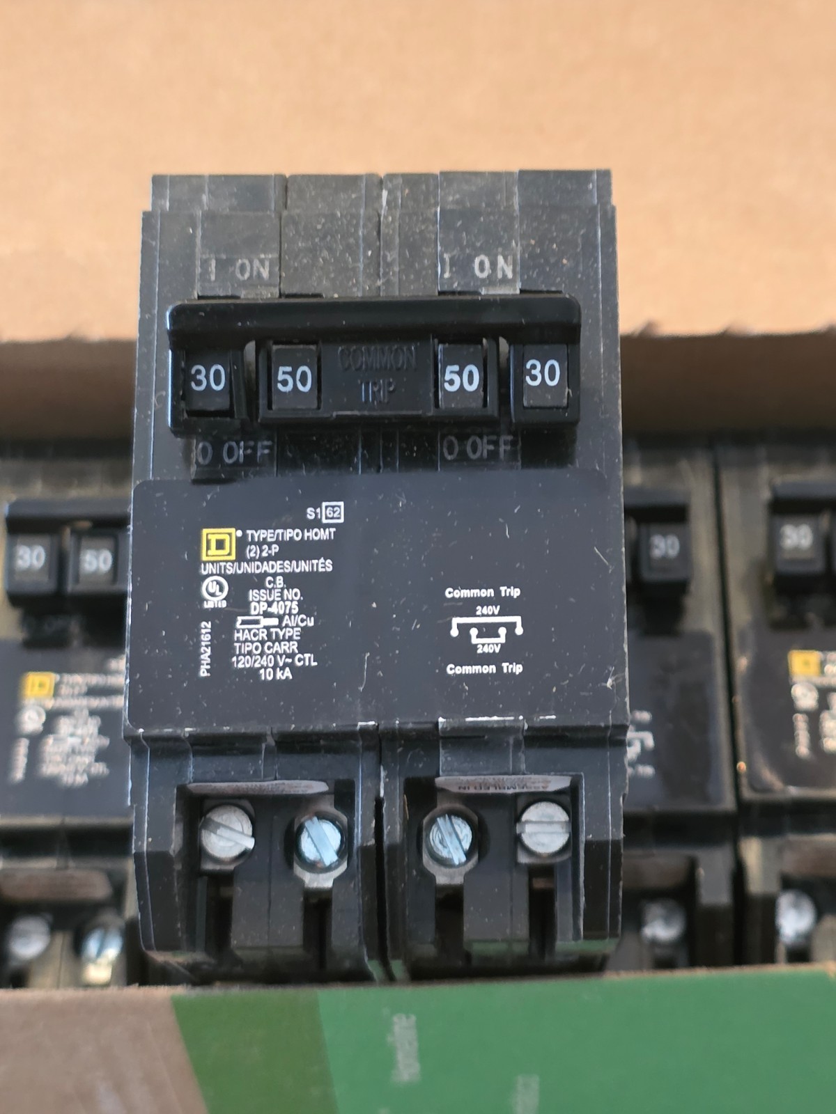 Homeline HOMT230250CP 1 30 Amp and 1 50 Amp 2 Pole Quad Tandem Circuit Breaker