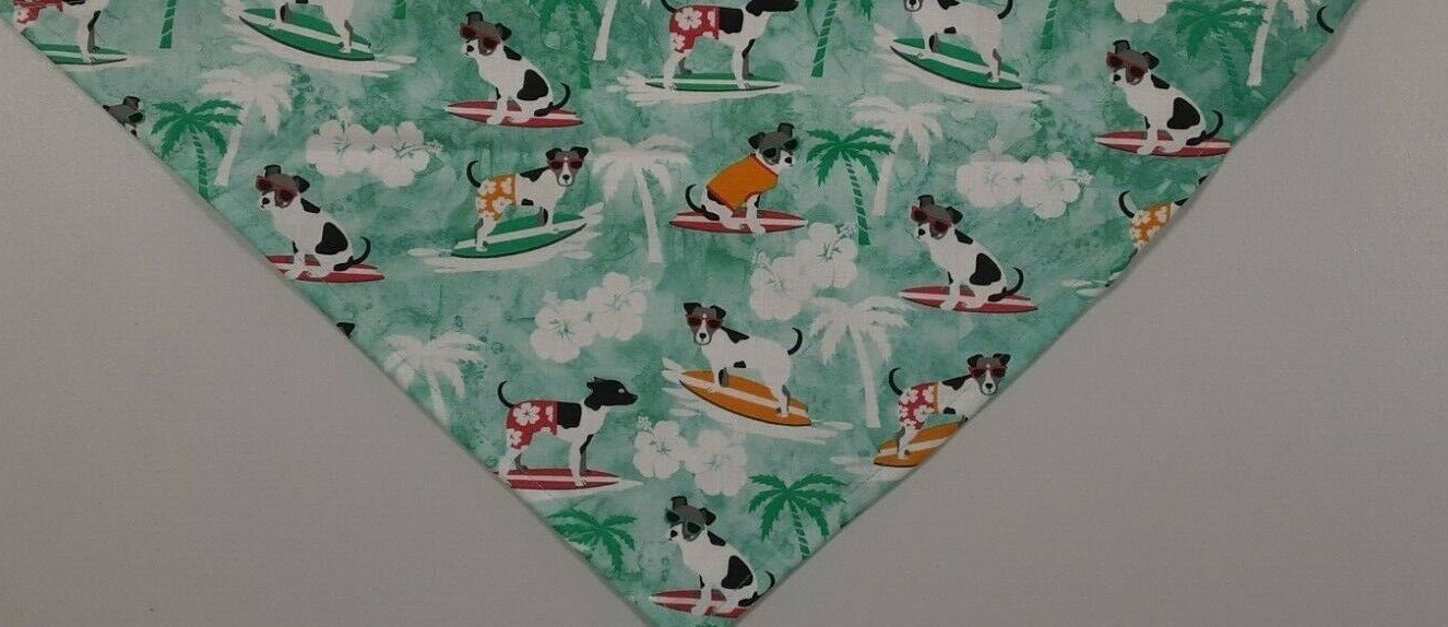 Dog Bandana/Scarf, Surfing, Dogs, Blue Green, Custom made by Linda, S,M, L