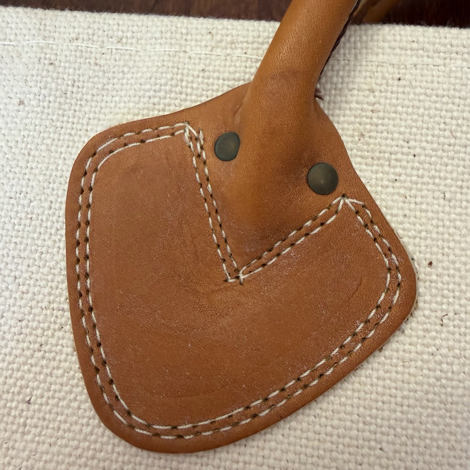 L.L.Bean Canvas Firewood Holder Carrier Pine Cone Design Leather Handles Vintage