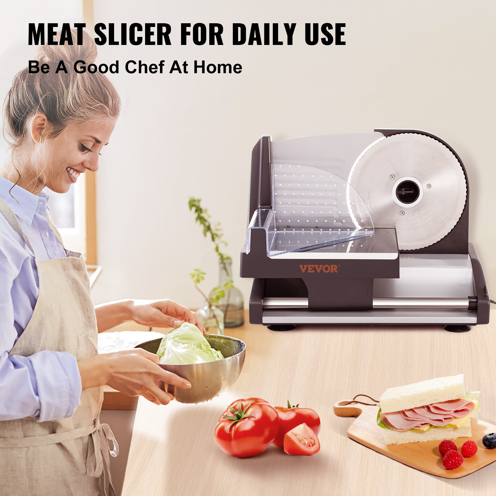 VEVOR 7.5" Electric Meat Slicer 200W Deli Meat Food Cutter Slicer Kitchen Home