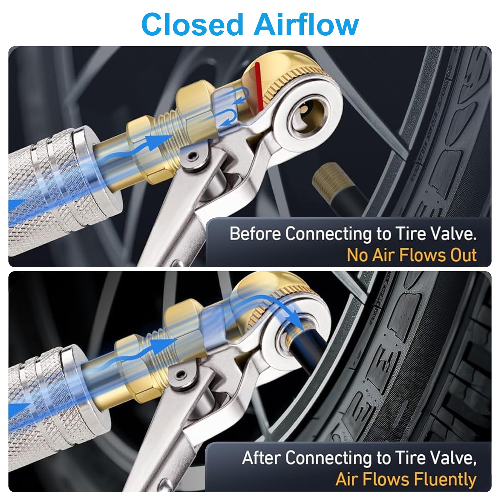 2pcs 1/4" FNPT Closed Flow Locking Air Chuck Quick Connect Tire Inflator Nozzle