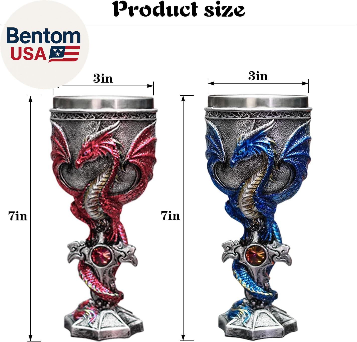 Medieval Flame Dragon Wine Goblet,Goblet Resin Wine Cup with Stainless Steel Lin