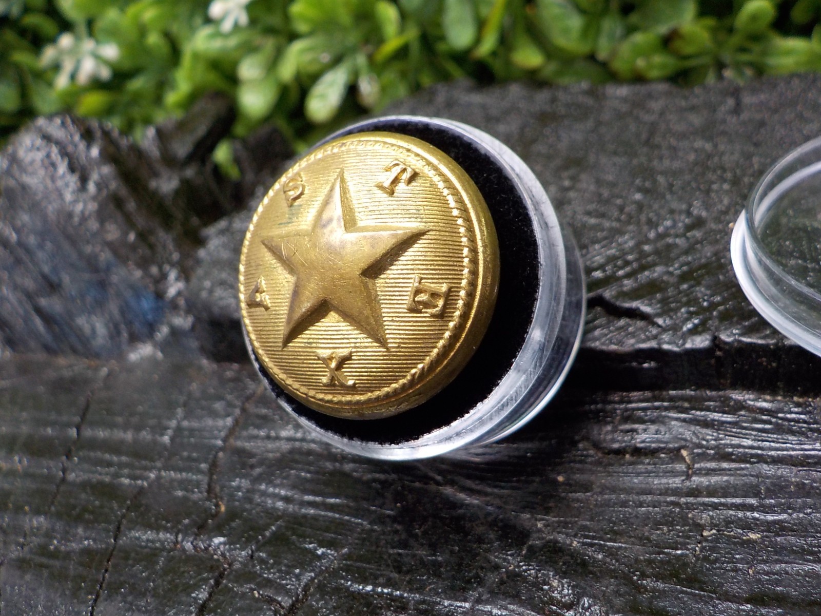 Old Rare Vintage Antique War Relic Texas Coat Button Free Display Case