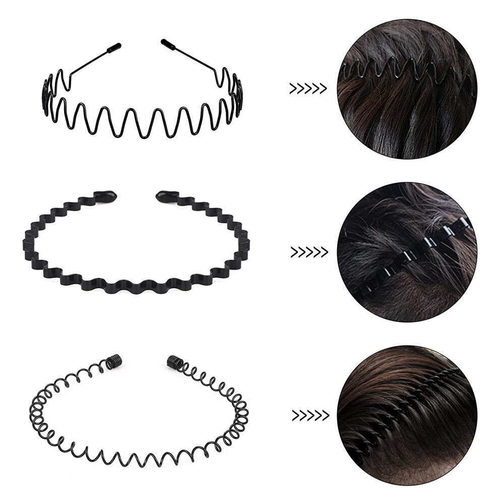 6Pcs Metal Hair Headband Wave Style Hoop Band Comb Sports Hairband for Men Women