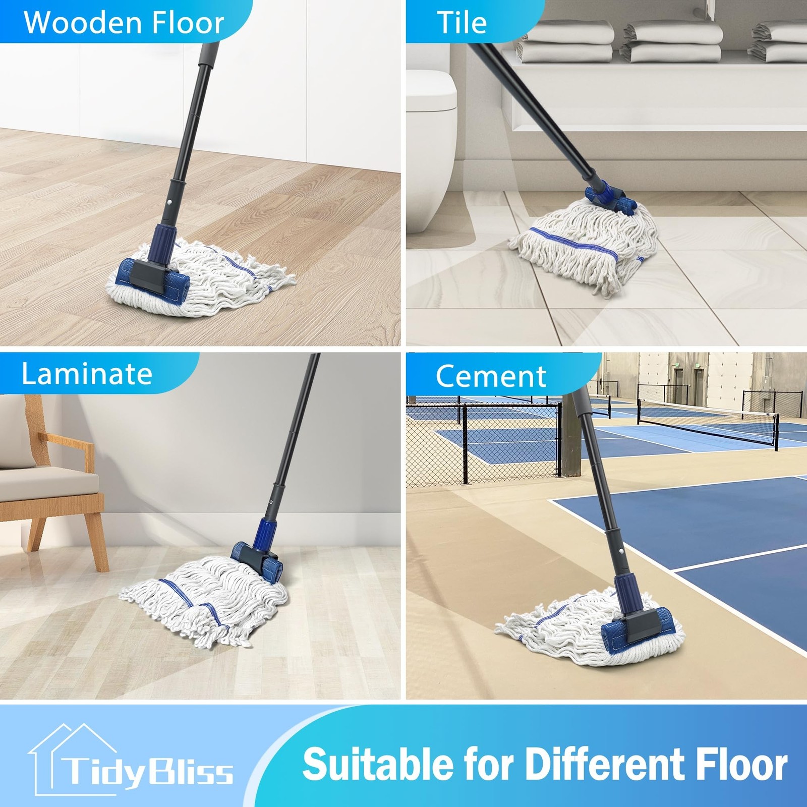 Commercial Mop Heavy Duty, 57.5 inches Long Handle Large Looped-End Industria...