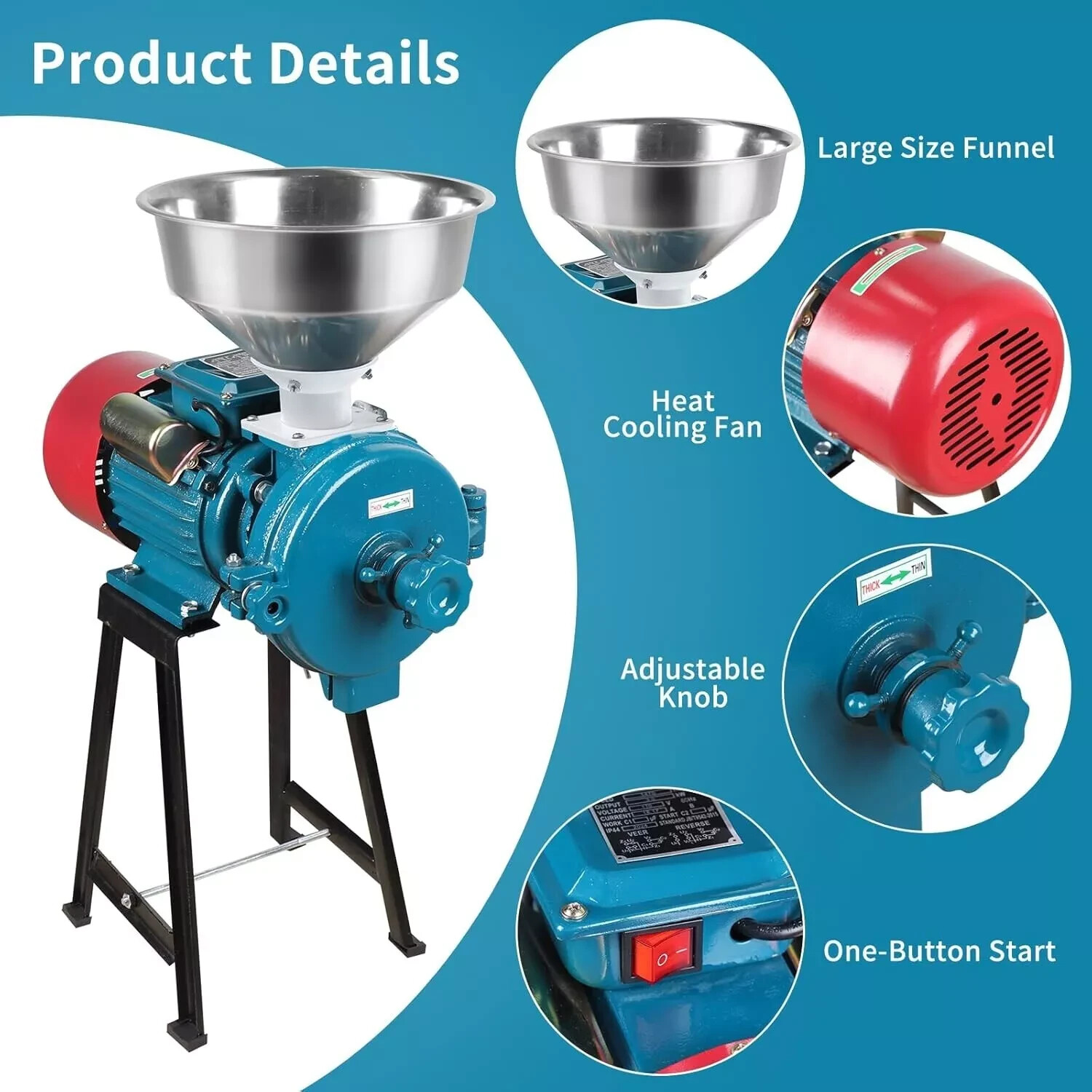 Electric Grain Mill Grinder 3000W 110V Commercial Dry Feed Corn Cereals Wheat