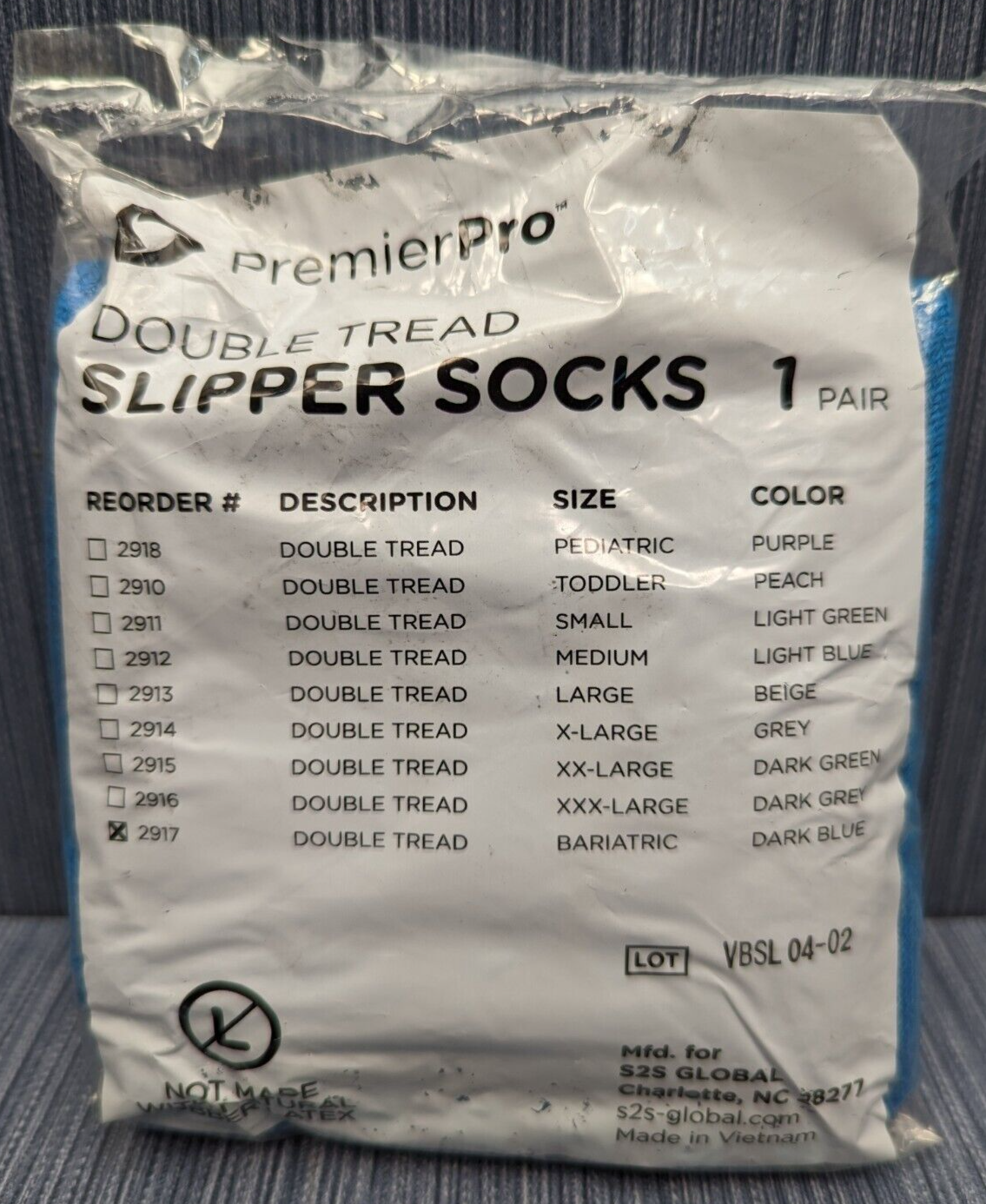 3 pair x Premier Pro 2917 Slippers Sock Bariatric Dark Blue Double Tread